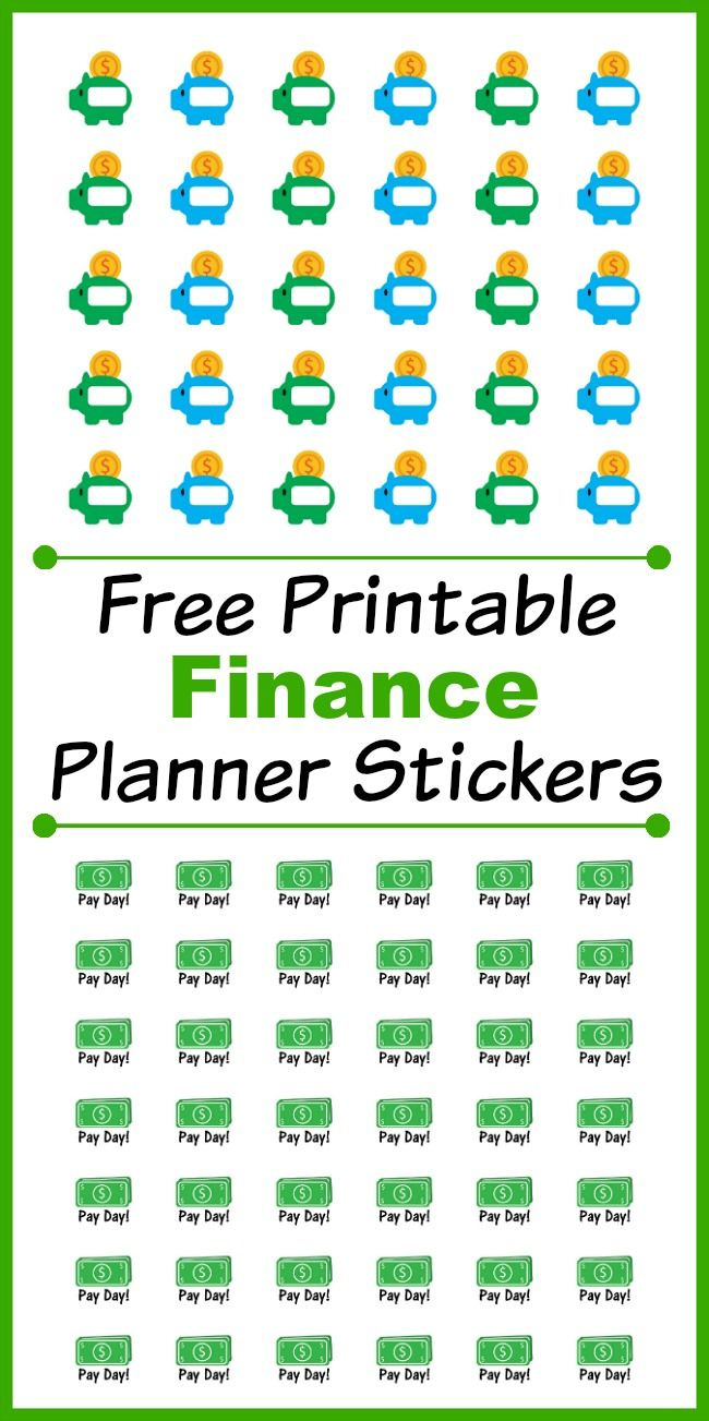 Free Printable Finance Planner Stickers- Pay Day + Piggy Bank Savings for Free Printable Payday Stickers