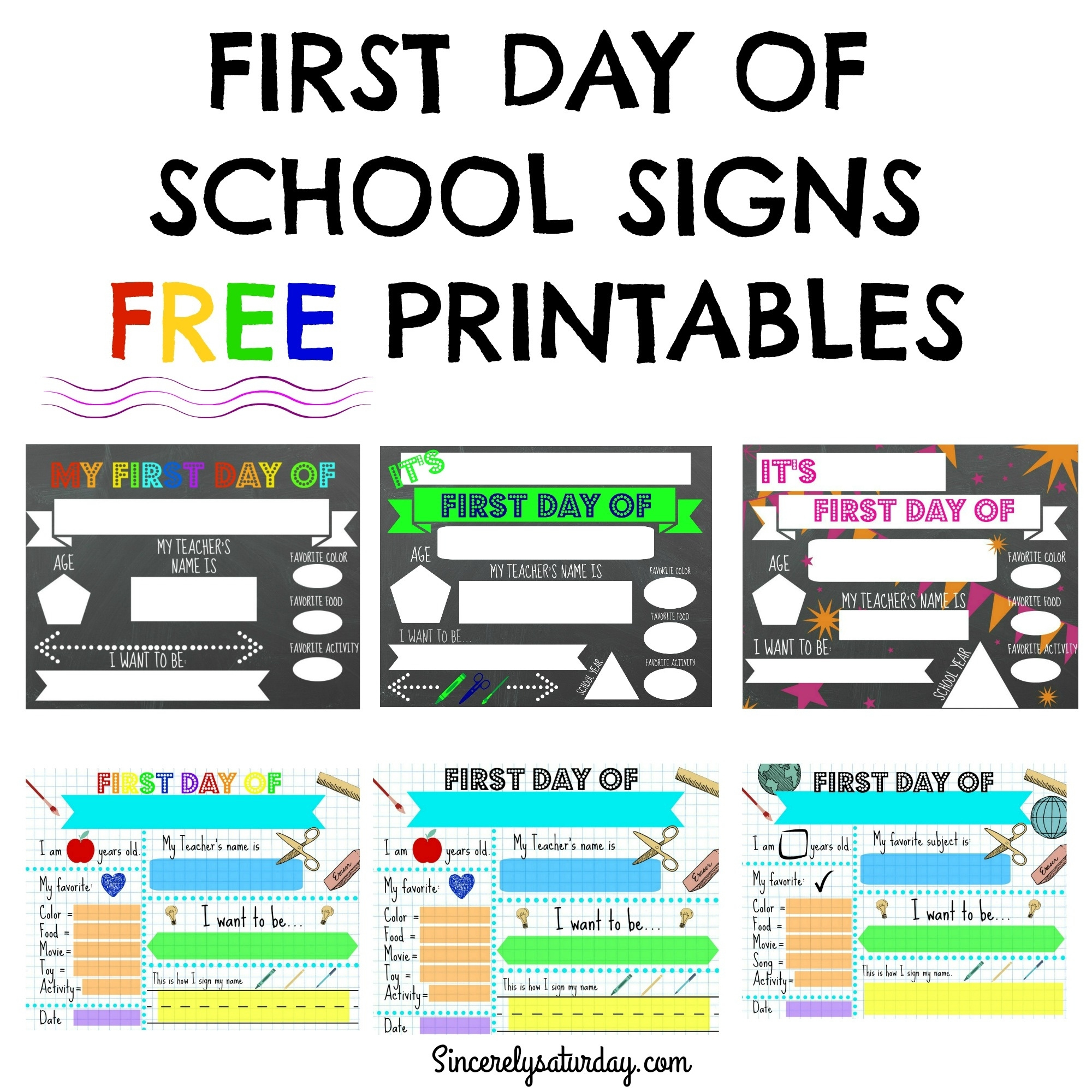 Free Printable First Day Of School Signs - Sincerely Saturday throughout Free First Day Of School Printables 2018