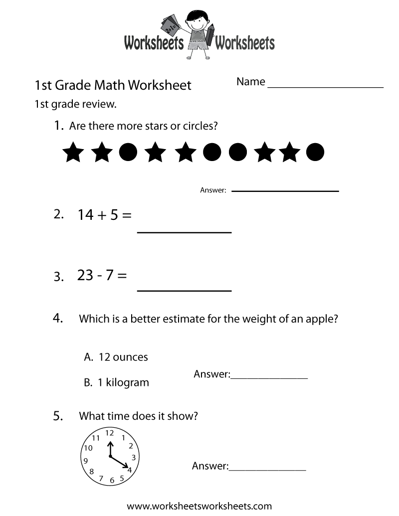 Free Printable First Grade Math Practice Worksheet - Worksheets throughout Free Printable Math Test For 1St Grade