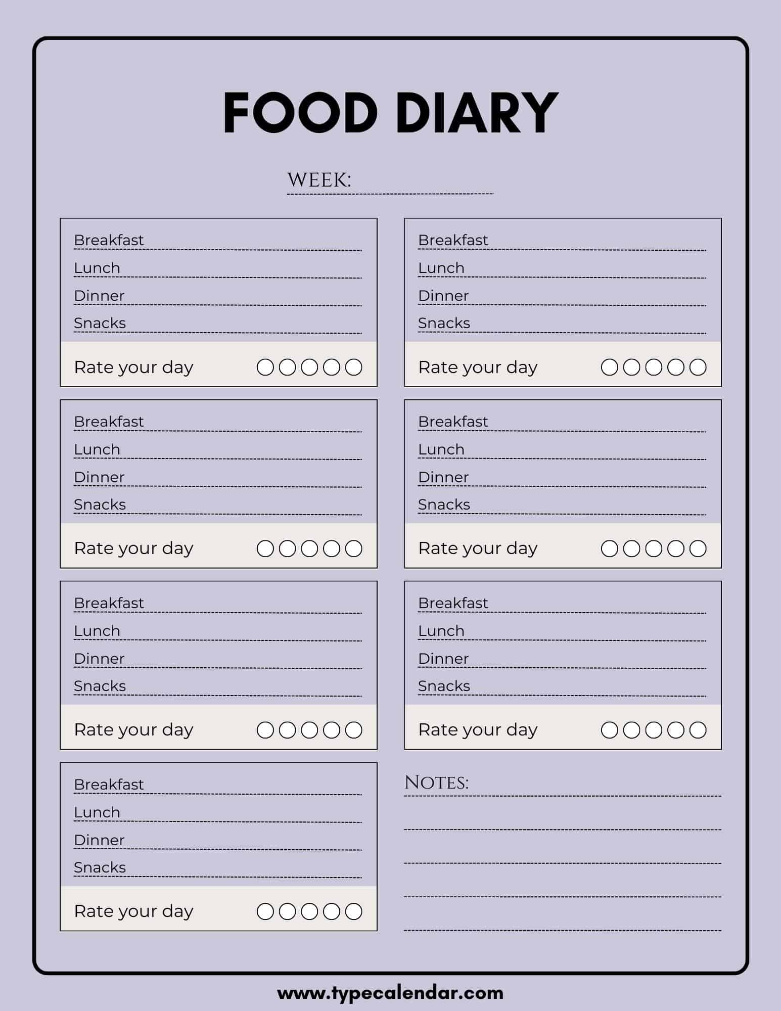 Free Printable Food Diary Templates [Word, Excel, Pdf] regarding Diet Logs Printable Free