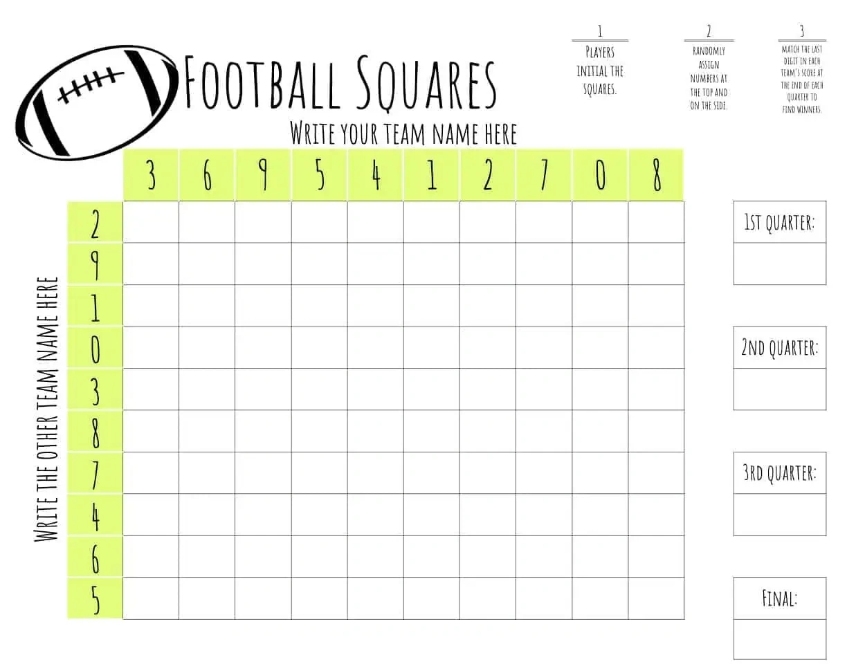 Free Printable Football Squares Template | Lamberts Lately in Free Printable Football Play Sheets