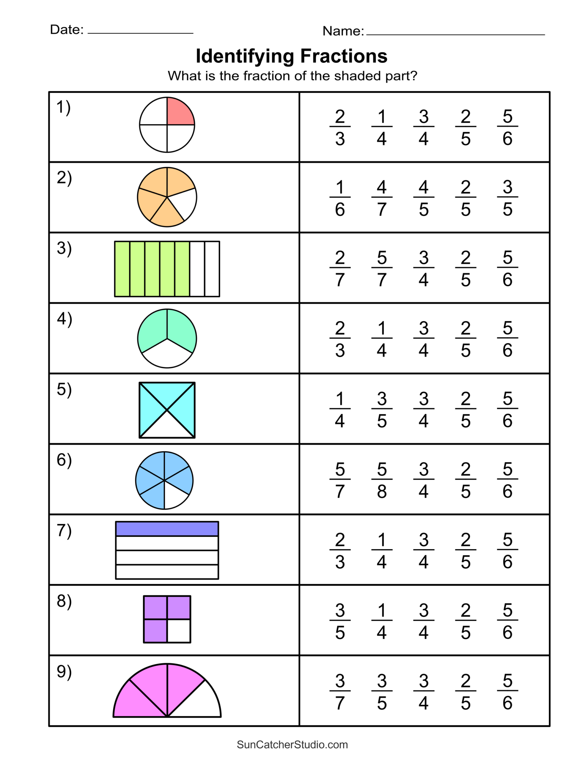 Free Printable Fractions Worksheets (Comparing & Identifying within Free Printable Fraction Worksheets