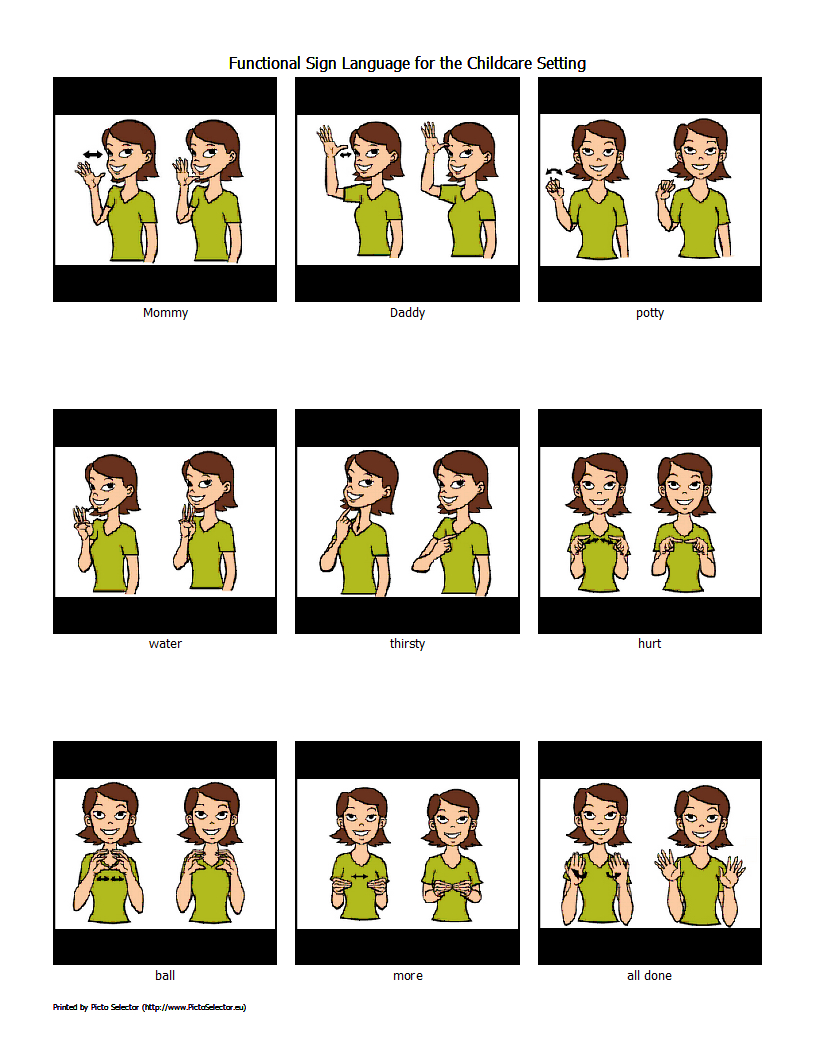 Free Printable – Functional Sign Language For The Childcare in Free Sign Language Printables