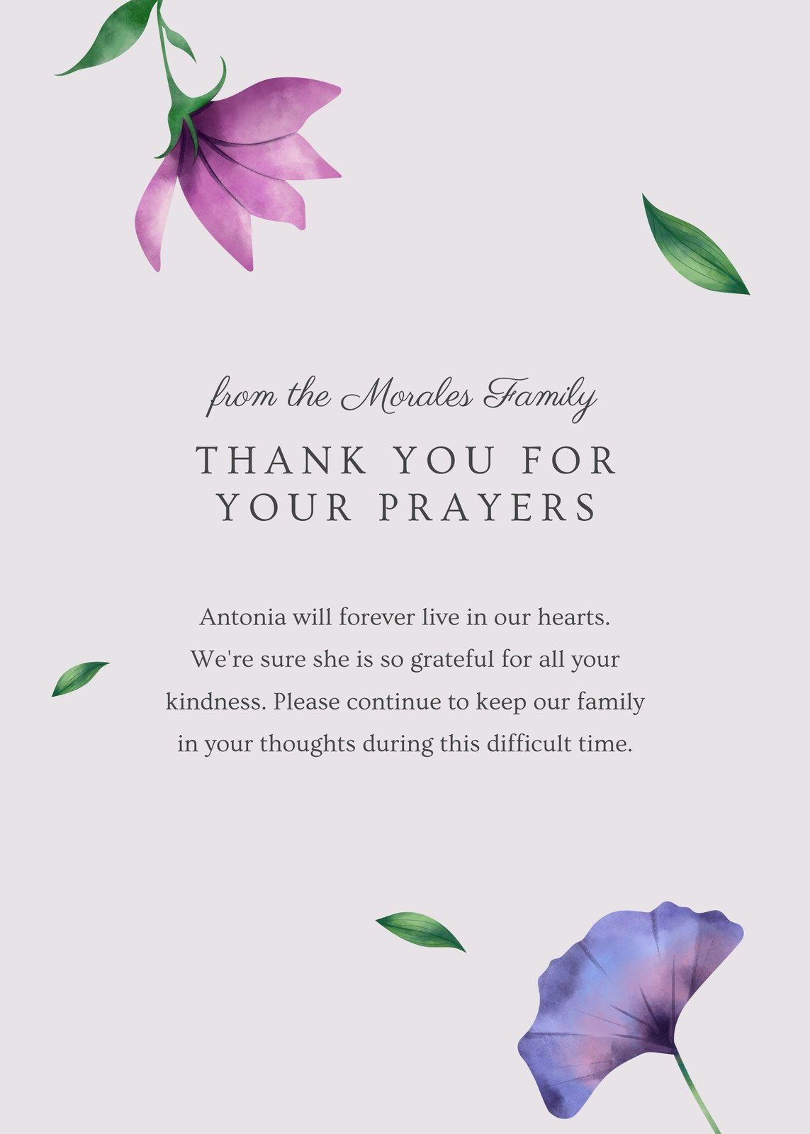 Free, Printable Funeral Thank You Card Templates To Customize throughout Thank You Sympathy Cards Free Printable