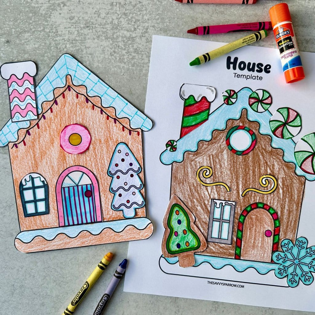 Free Printable Gingerbread House Craft For Kids - The Savvy Sparrow for Free Printable Gingerbread House