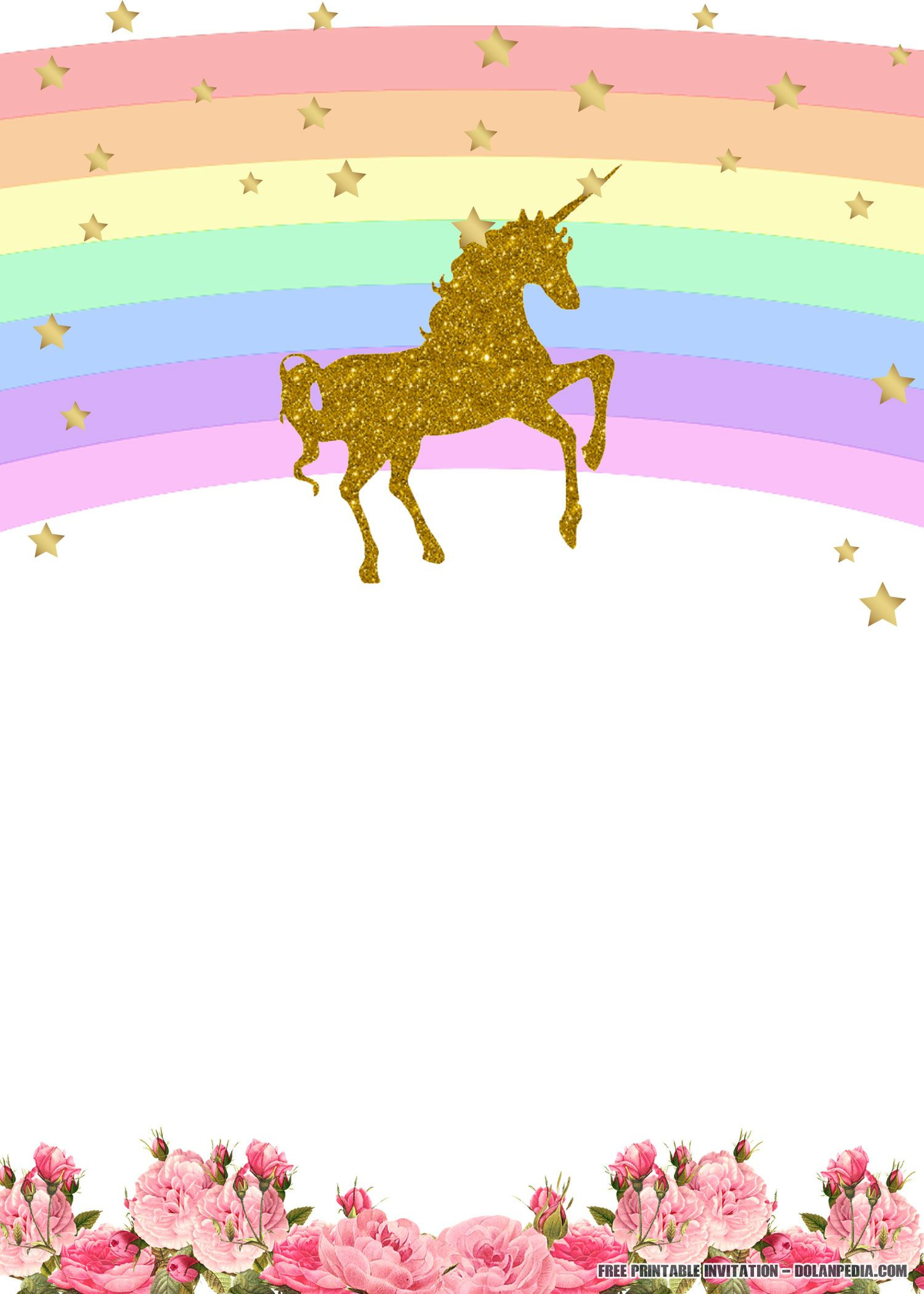 Free Printable Golden Unicorn Birthday Invitation Template with Free Printable Rainbow Unicorn Invitations