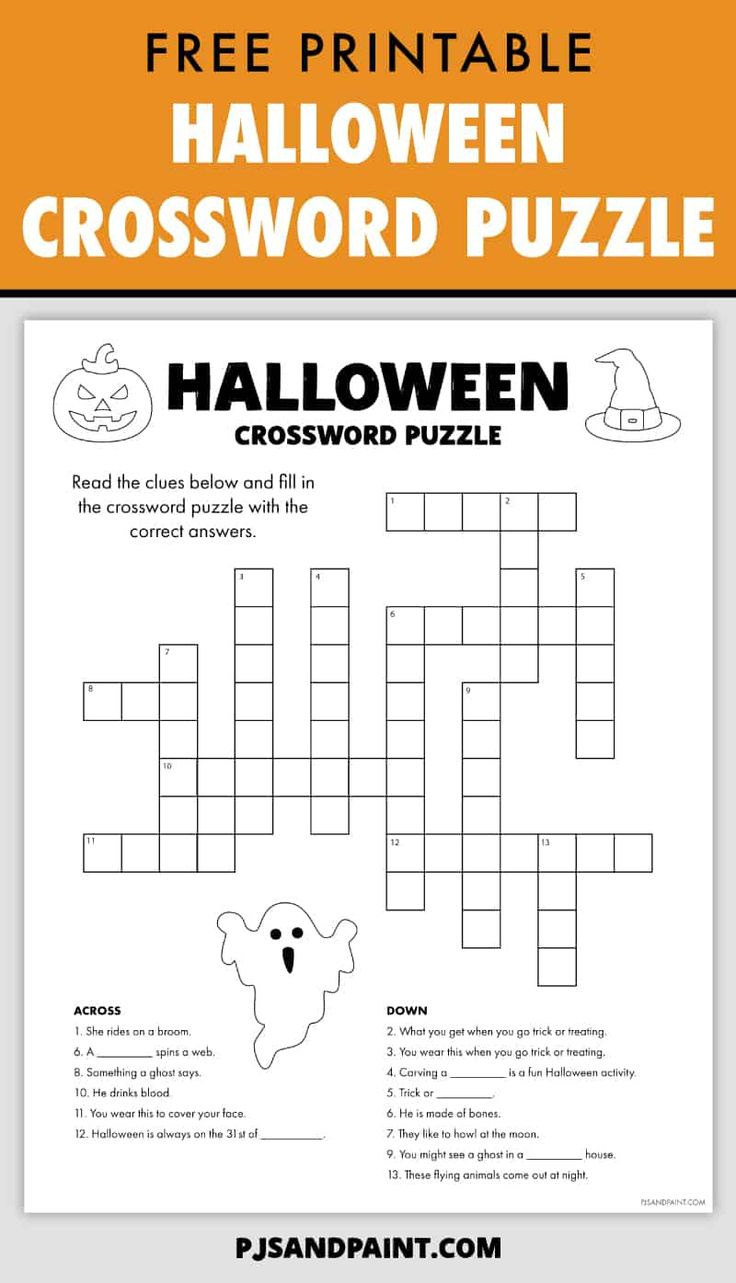Free Printable Halloween Crossword Puzzle Pinterest throughout Halloween Crossword Printable Free