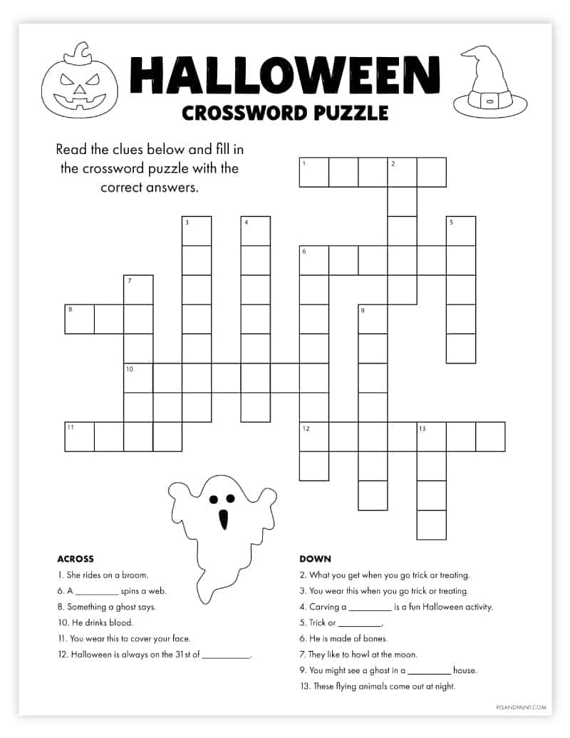 Free Printable Halloween Crossword Puzzle - Pjs And Paint regarding Halloween Crossword Printable Free