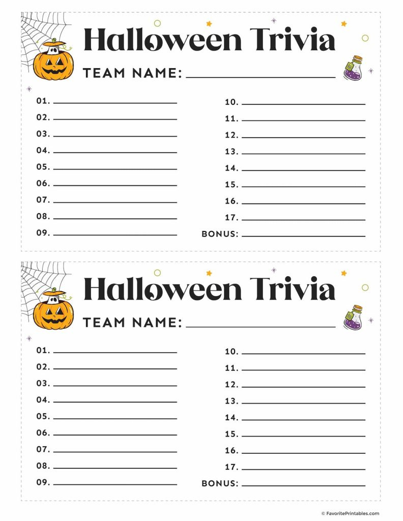 Free Printable Halloween Trivia For Kids - Favorite Printables in Free Printable Halloween Quiz