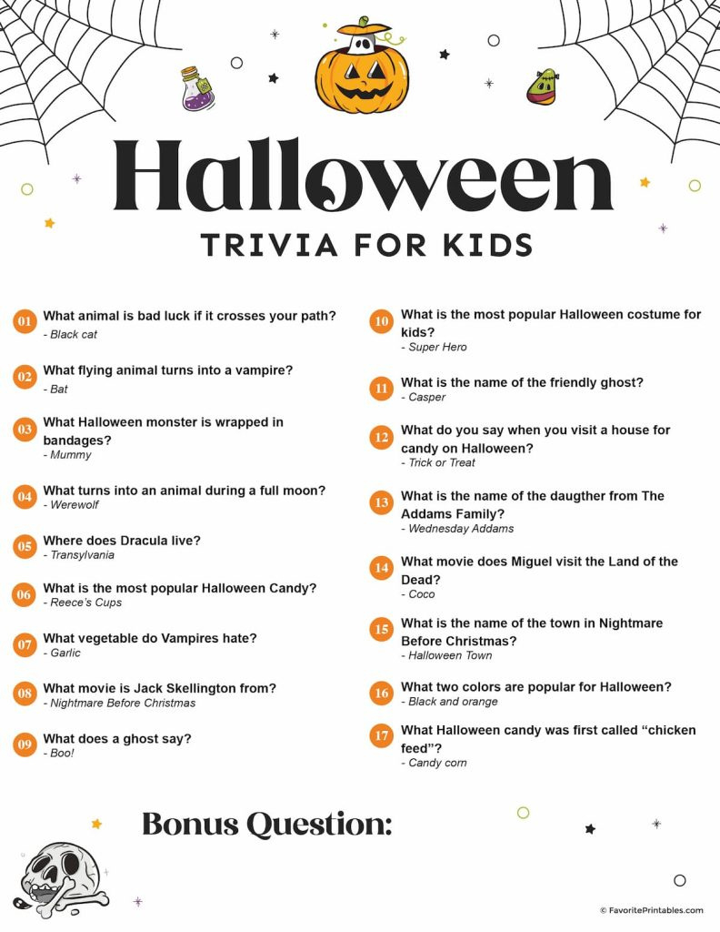 Free Printable Halloween Trivia For Kids - Favorite Printables with regard to Free Printable Halloween Quiz