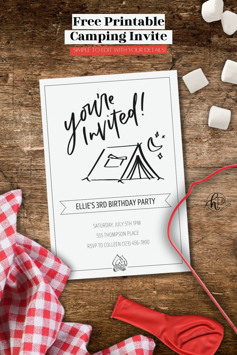 Free Printable Hand Lettered Invitation For A Camping Party - in Free Camping Party Printables