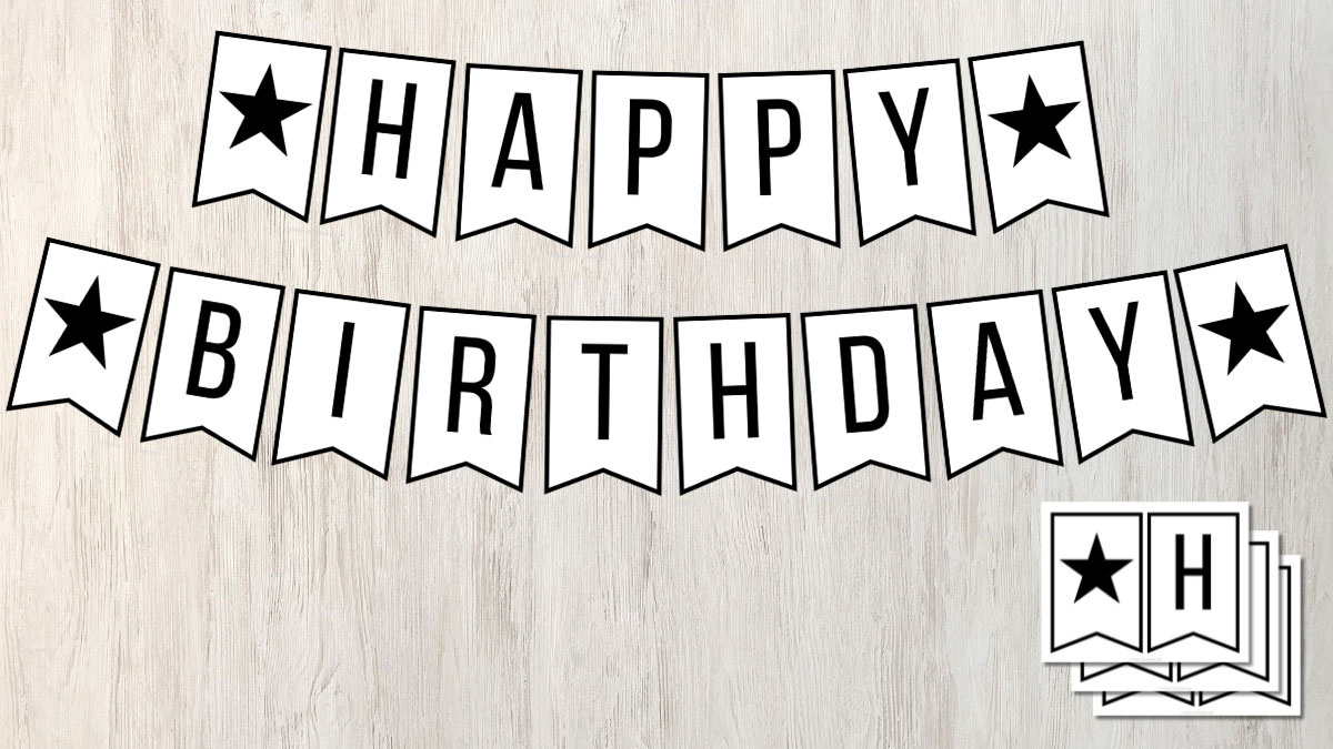 Free Printable Happy Birthday Banner In Black And White pertaining to Free Printable Happy Birthday Banner