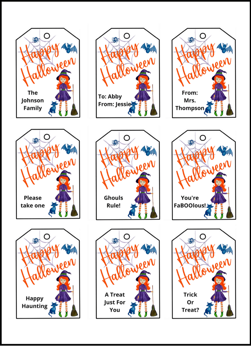 Free Printable Happy Halloween Tags (Editable) - Cassie Smallwood in Free Printable Halloween Labels For Treat Bags