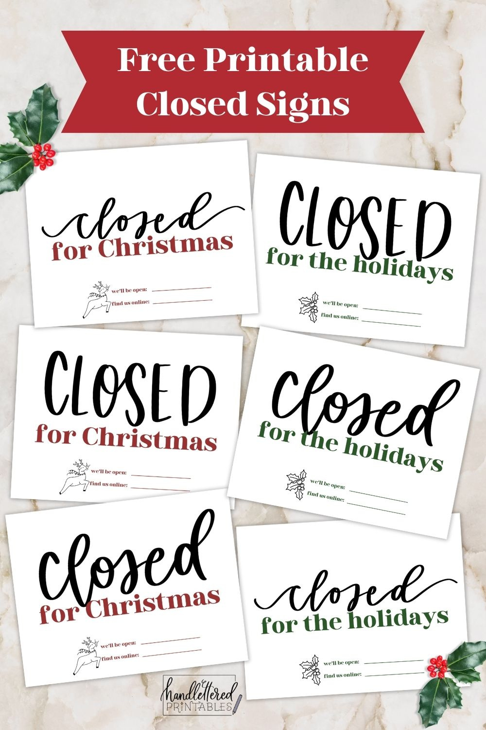 Free Printable Holiday Closed Signs (+ Christmas Version) - Hand regarding Free Printable Holiday Closed Signs