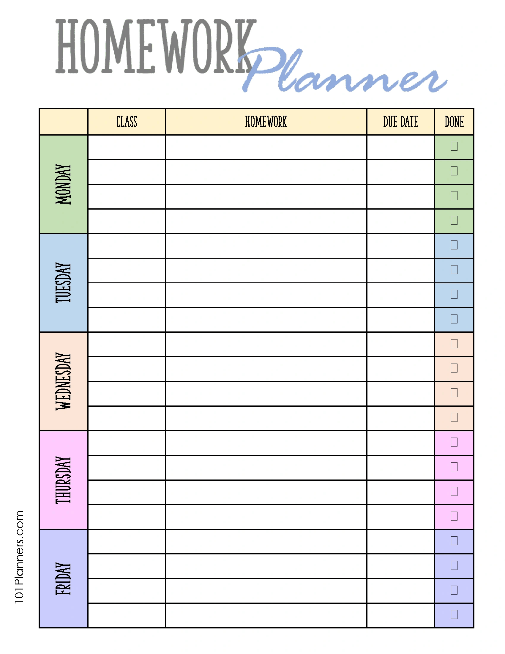 Free Printable Homework Planner Template | Pdf, Word, Excel Or Jpg pertaining to Free Printable Daily Assignment Sheets