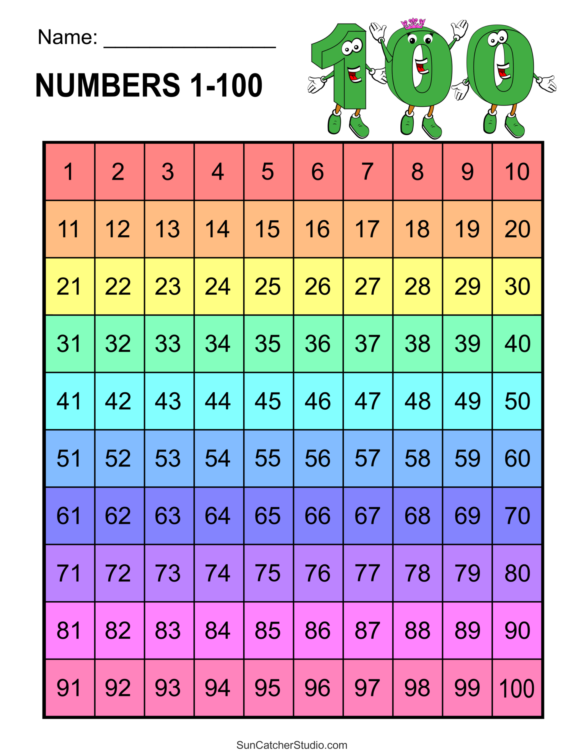 Free Printable Hundreds Charts (Numbers 1 To 100) – Free for Free Printable 100 Chart