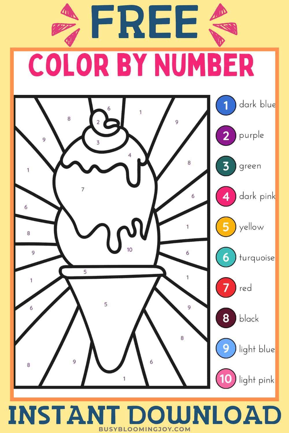 Free Printable Ice Cream Colornumber Worksheet For Summer for Free Printable Ice Cream Worksheets