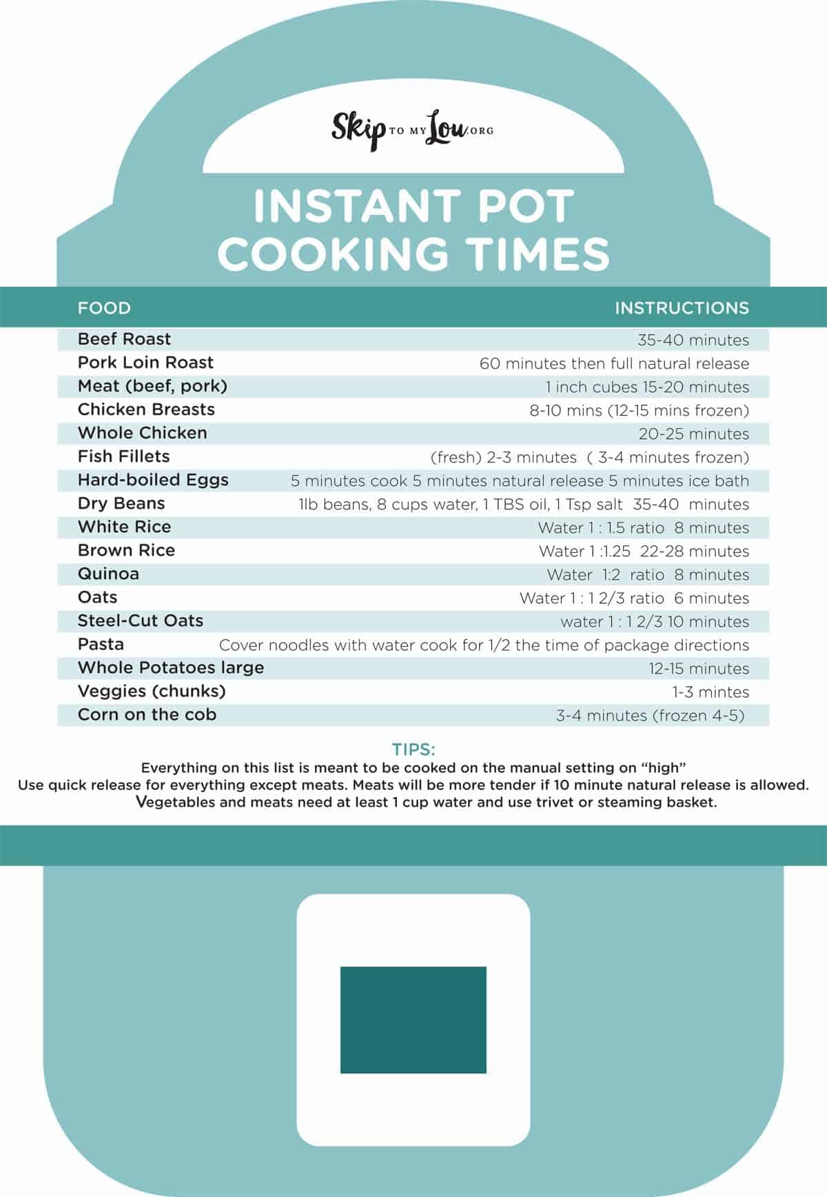 Free Printable Instant Pot Cheat Sheet | Skip To My Lou intended for Free Printable Instant Pot Cheat Sheet