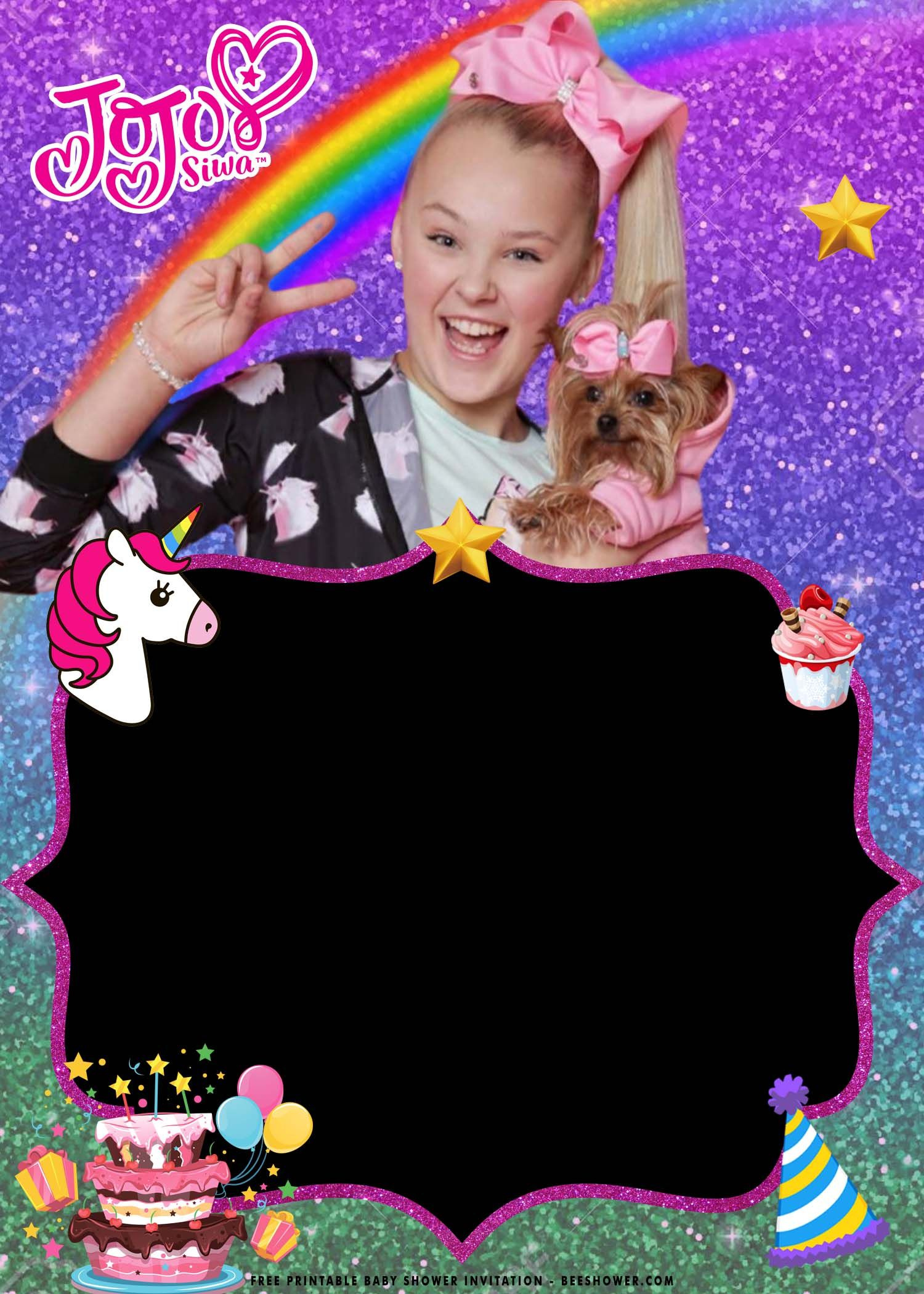 Free Printable) - Jojo Siwa Baby Shower Invitation Templates in Jojo Siwa Free Party Printables