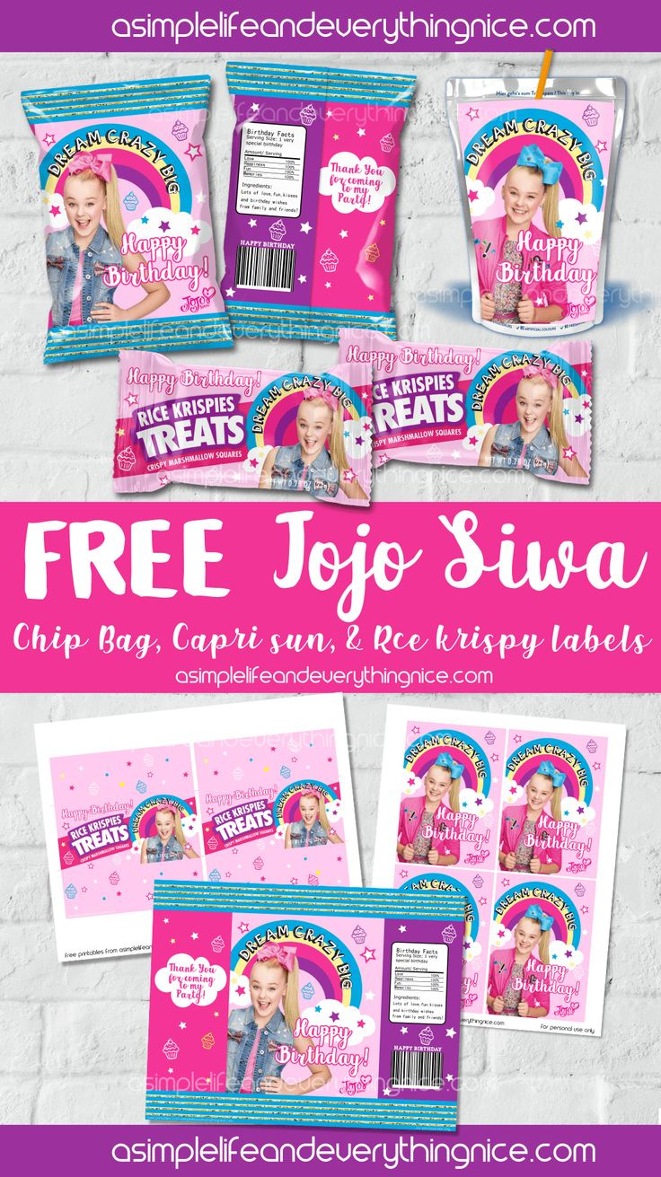 Free Printable Jojo Siwa Chip Bag, Rice Krispies And Capri Sun pertaining to Jojo Siwa Free Party Printables