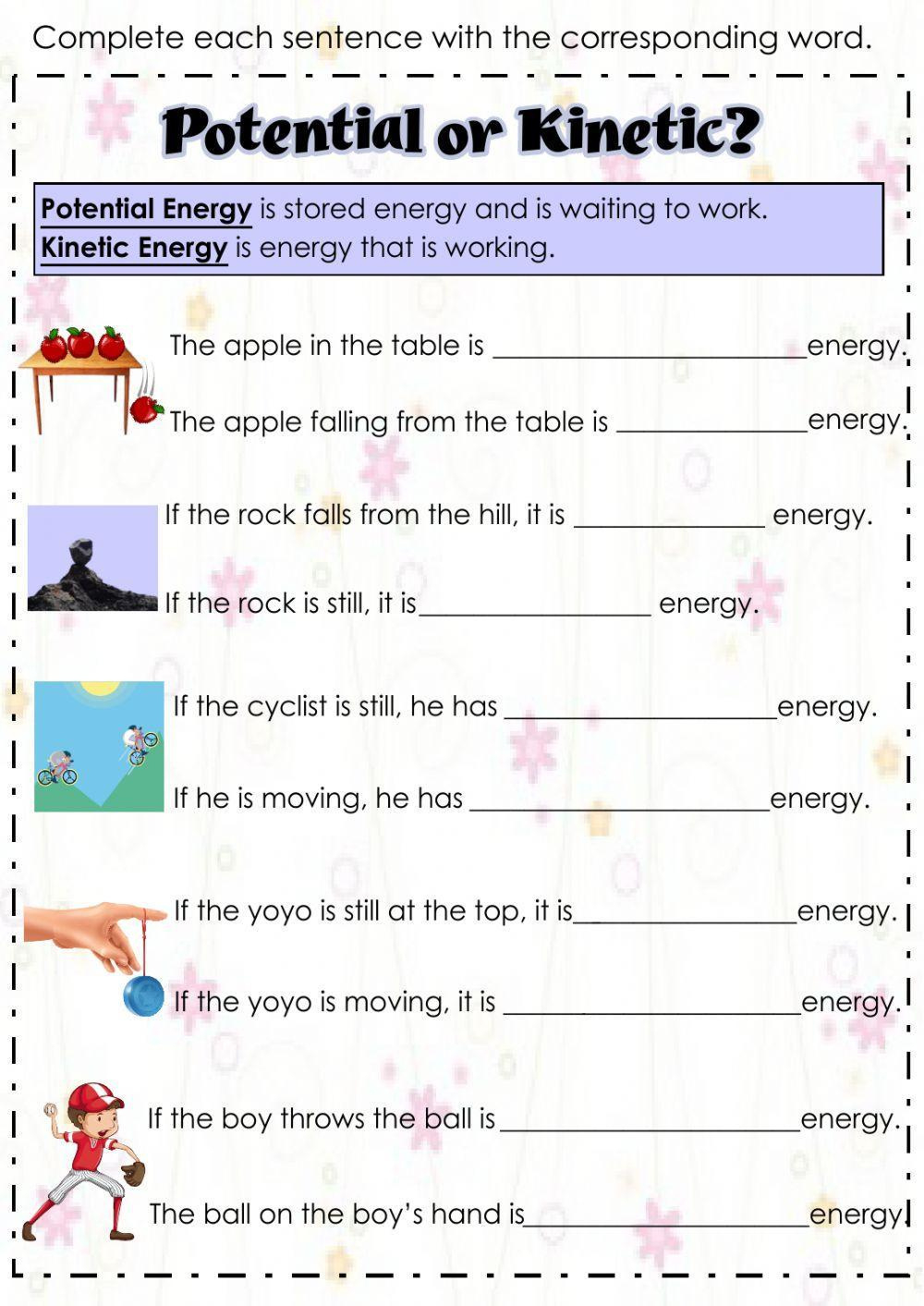Free Printable Kinetic &Amp; Potential Energy Worksheets intended for Free Printable Worksheets On Potential And Kinetic Energy