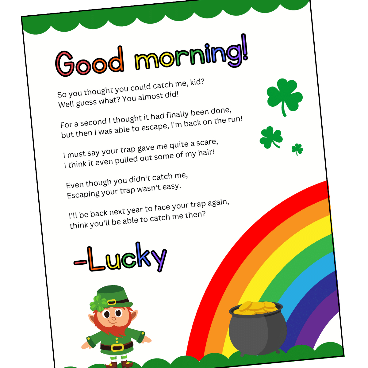 Free Printable Leprechaun Letter To Child pertaining to Free Printable Leprechaun Notes