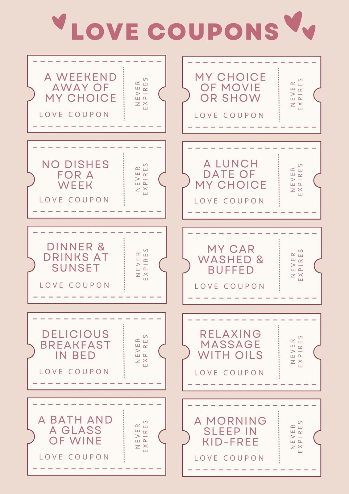Free Printable Love Coupon Templates | Canva - Worksheets Library for Free Printable Coupons For Husband