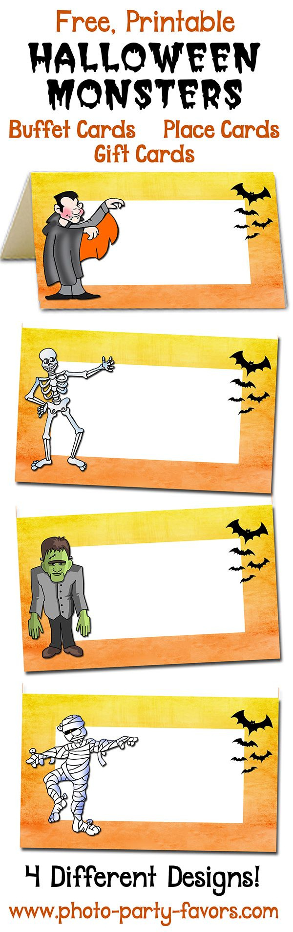 Free Printable Monsters Halloween Buffet Cards with Free Printable Halloween Place Cards