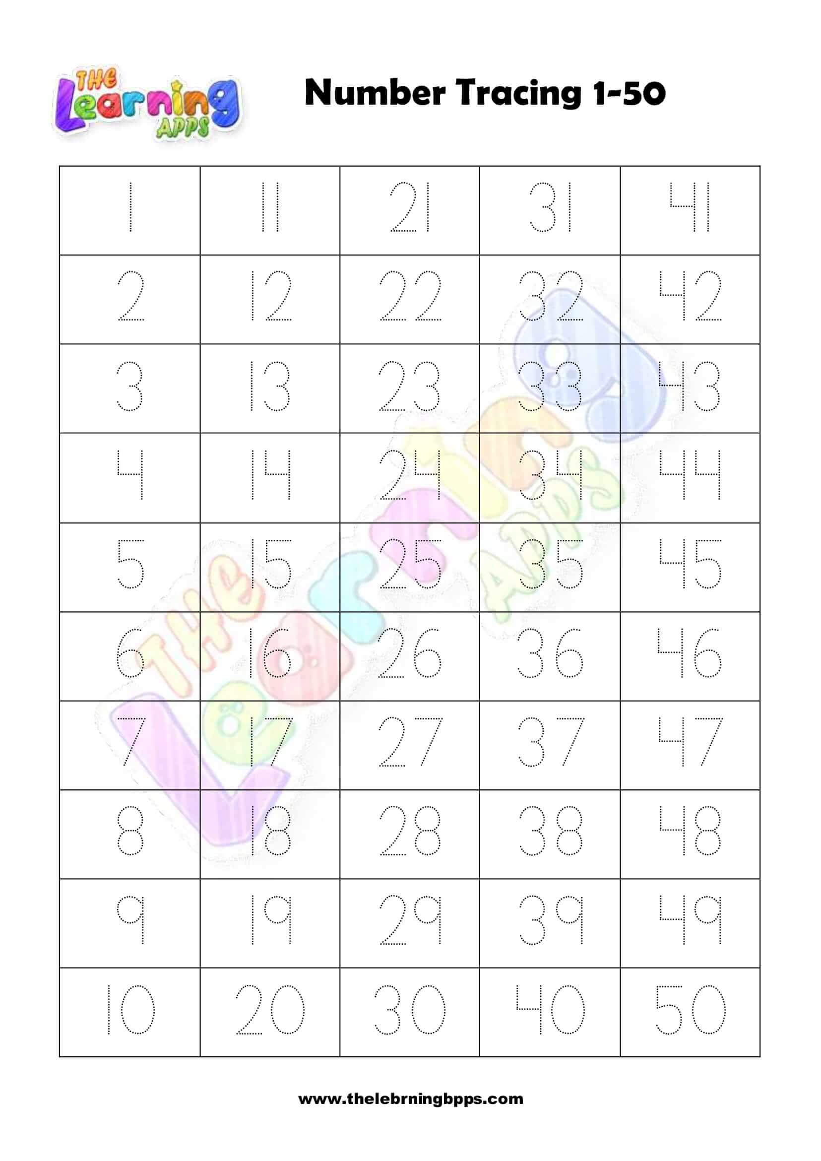Free Printable Number Tracing 1-50 Worksheet For Kids inside Free Printable Tracing Numbers 1 50
