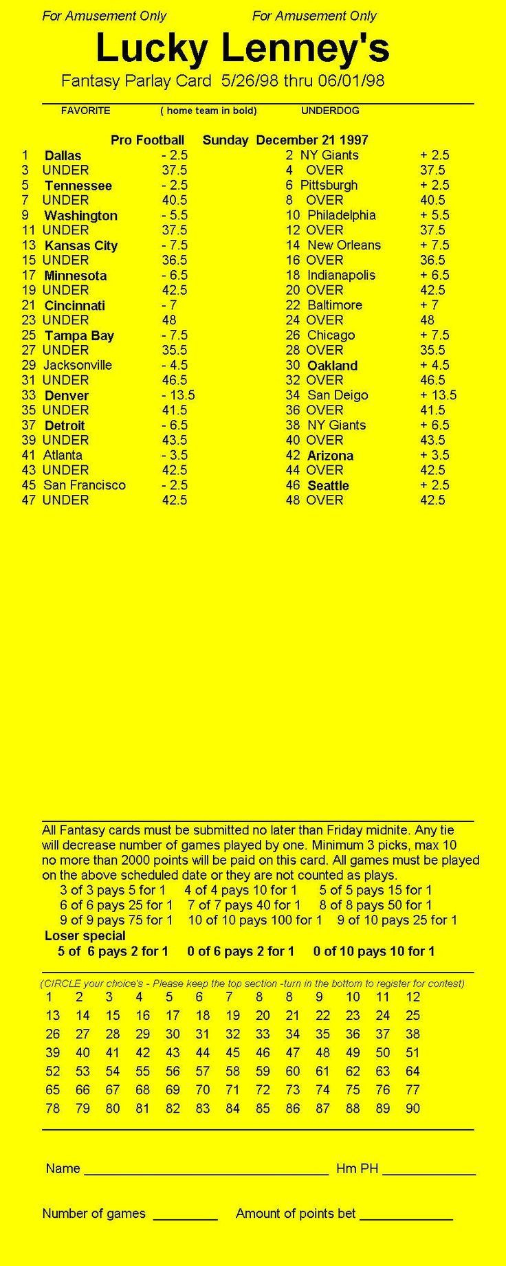 Free Printable Parlay Cards intended for Free Printable Football Parlay Cards