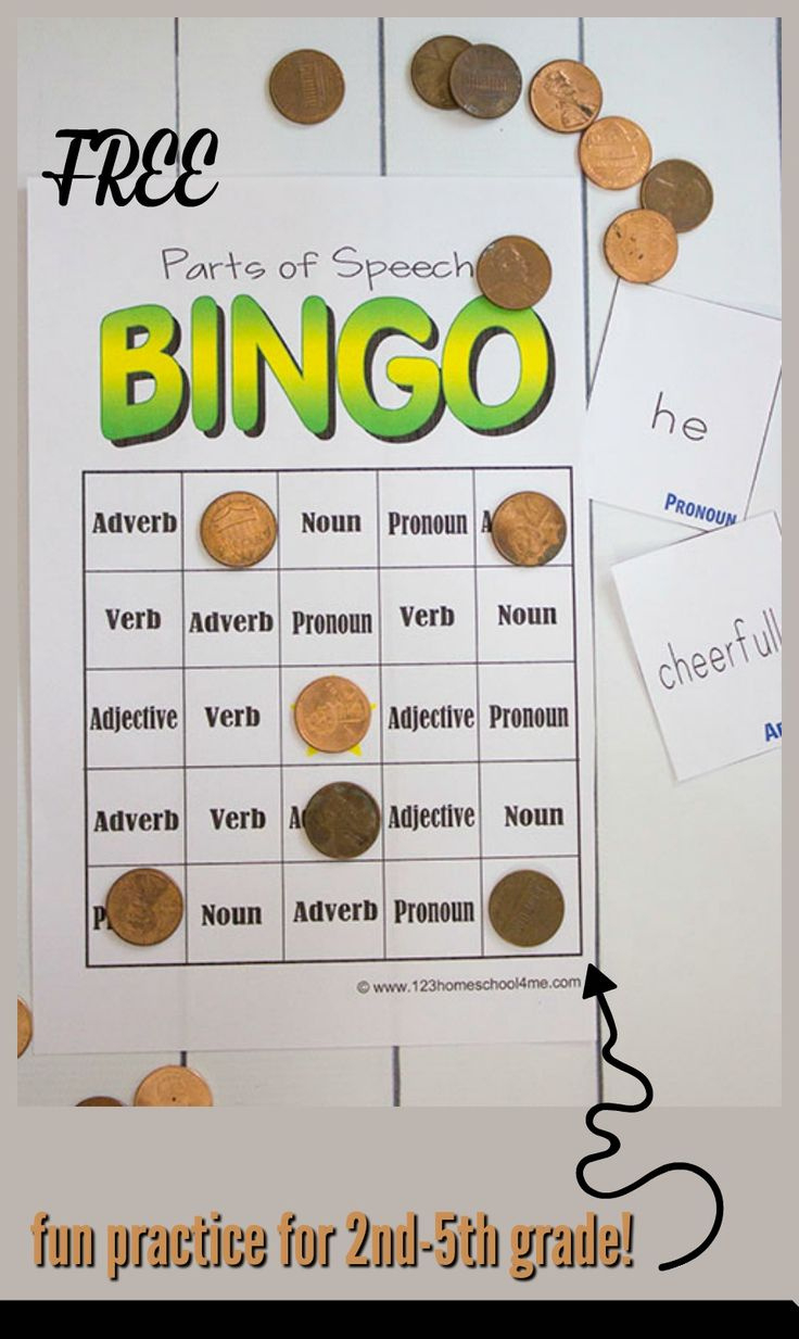 Free Printable Parts Of Speech Grammar Bingo Game For Kids in Free Printable Parts Of Speech Bingo