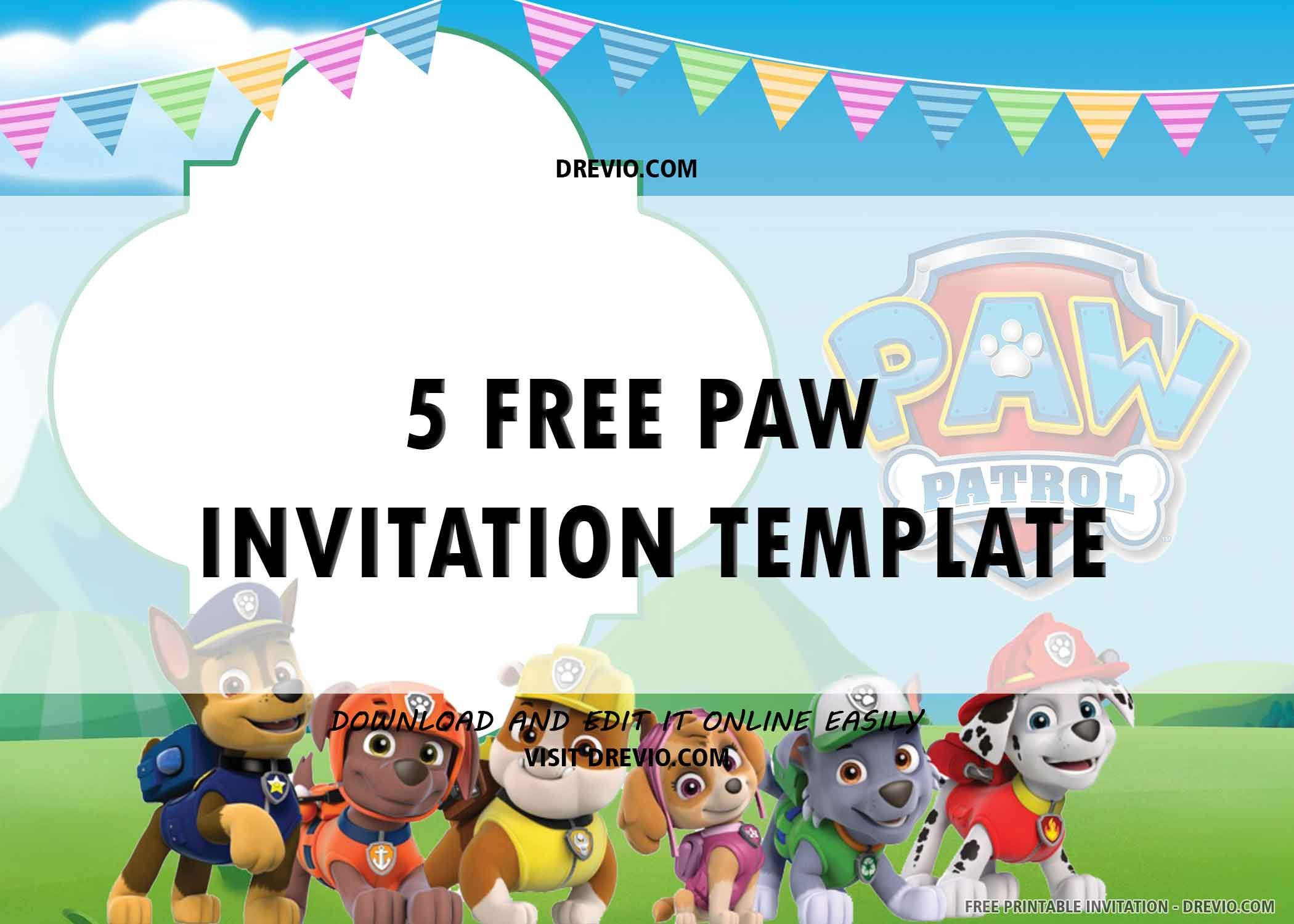 Free Printable) – Paw Patrol Birthday Invitation Template with Free Paw Patrol Birthday Printables
