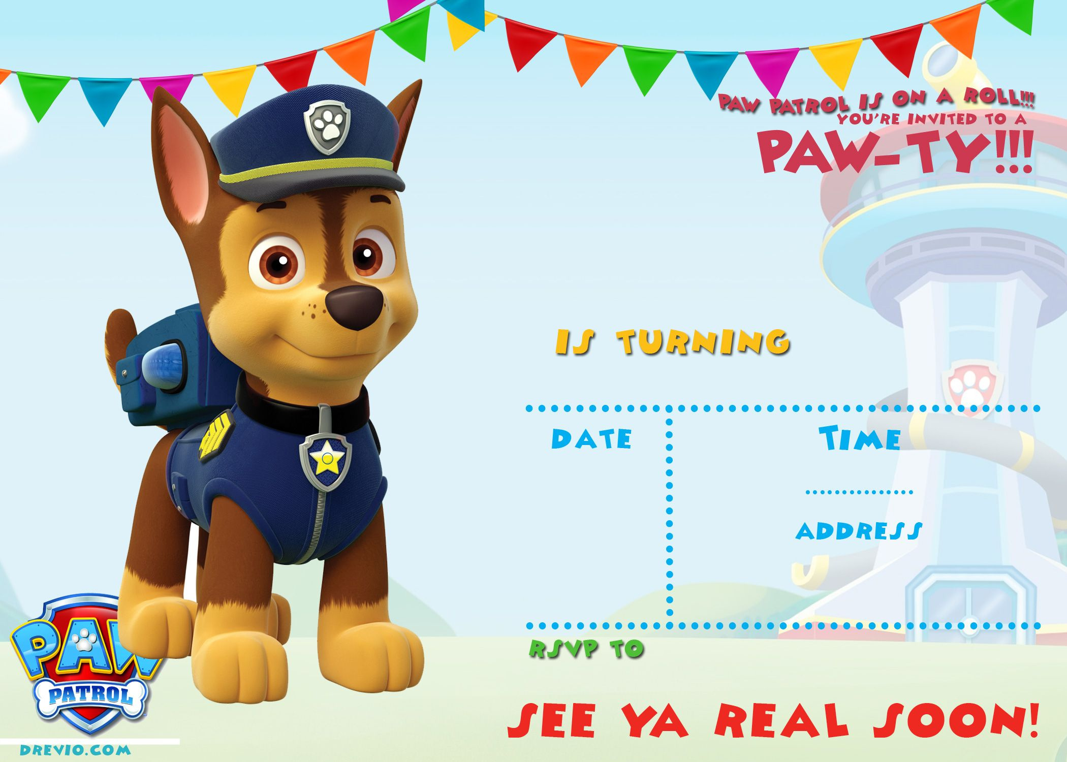 Free Printable Paw Patrol Invitation Template – All Characters in Free Printable Paw Patrol Invitations