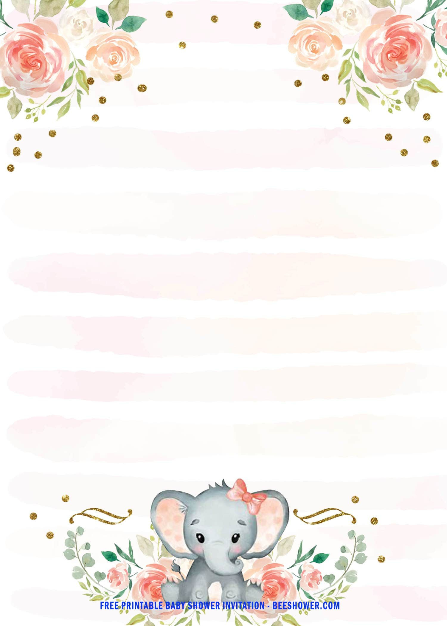 Free Printable Pink Baby Elephant Baby Shower Invitation Templates with regard to Free Printable Baby Elephant Template