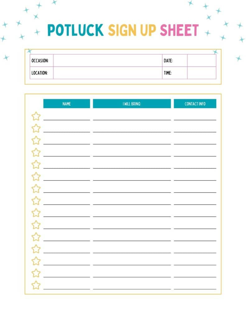 Free Printable Potluck Sign-Up Sheets — How To Organize Your Next in Free Printable Sign Up Sheets For Potlucks