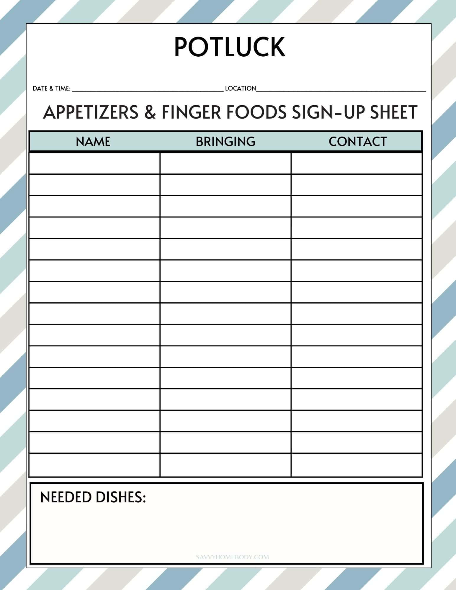 Free Printable Potluck Sign Up Sheets pertaining to Free Printable Sign Up Sheets For Potlucks