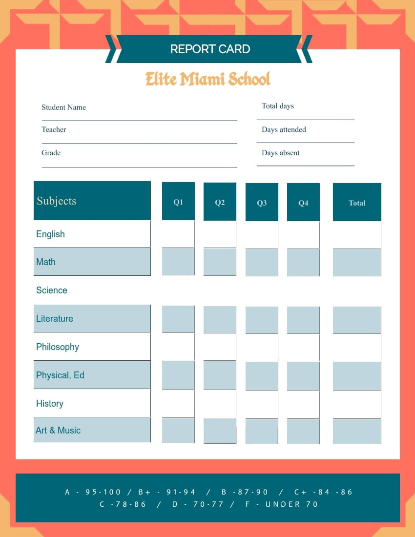 Free &amp;amp; Printable Report Card Templates | Visme within Free Printable Grade Cards