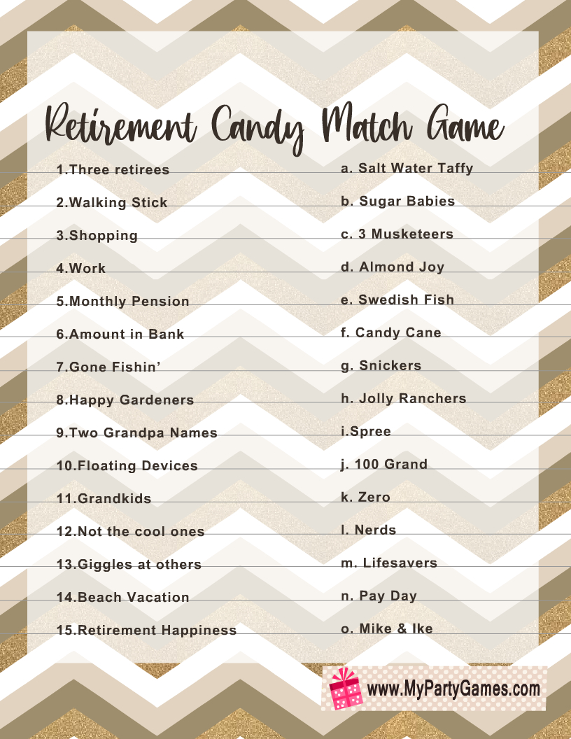 Free Printable Retirement Candy Match Game within Retirement Party Games Free Printable