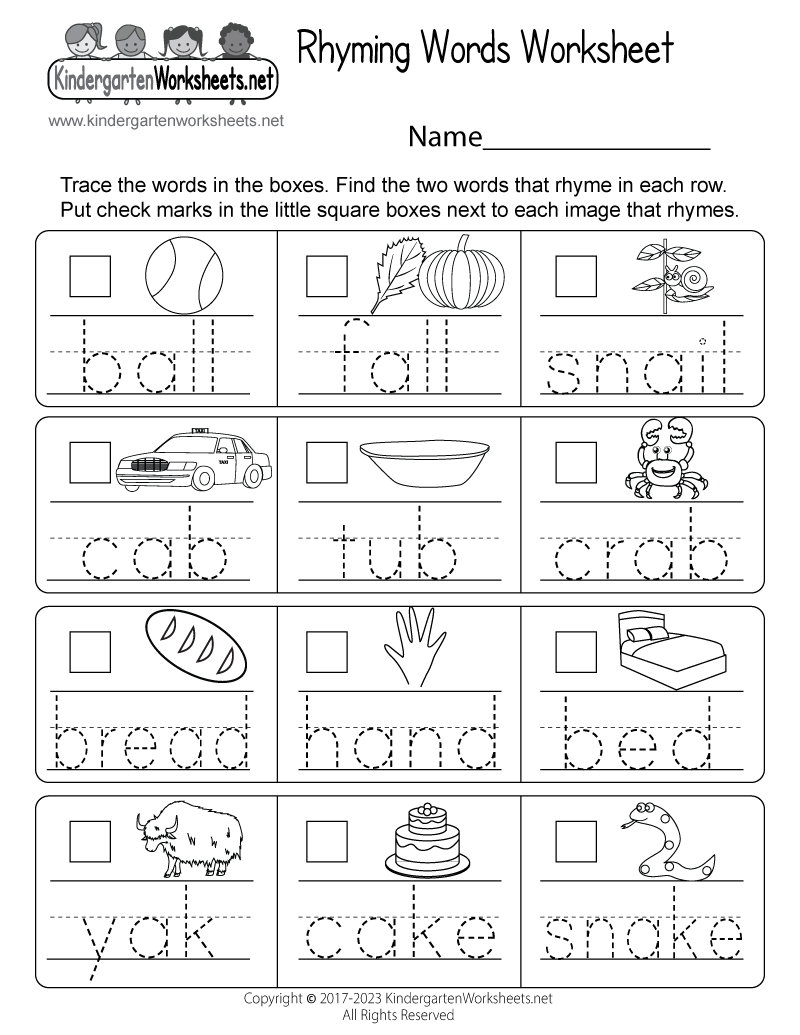 Free Printable Rhyming Words Worksheet inside Free Printable Rhyming Words