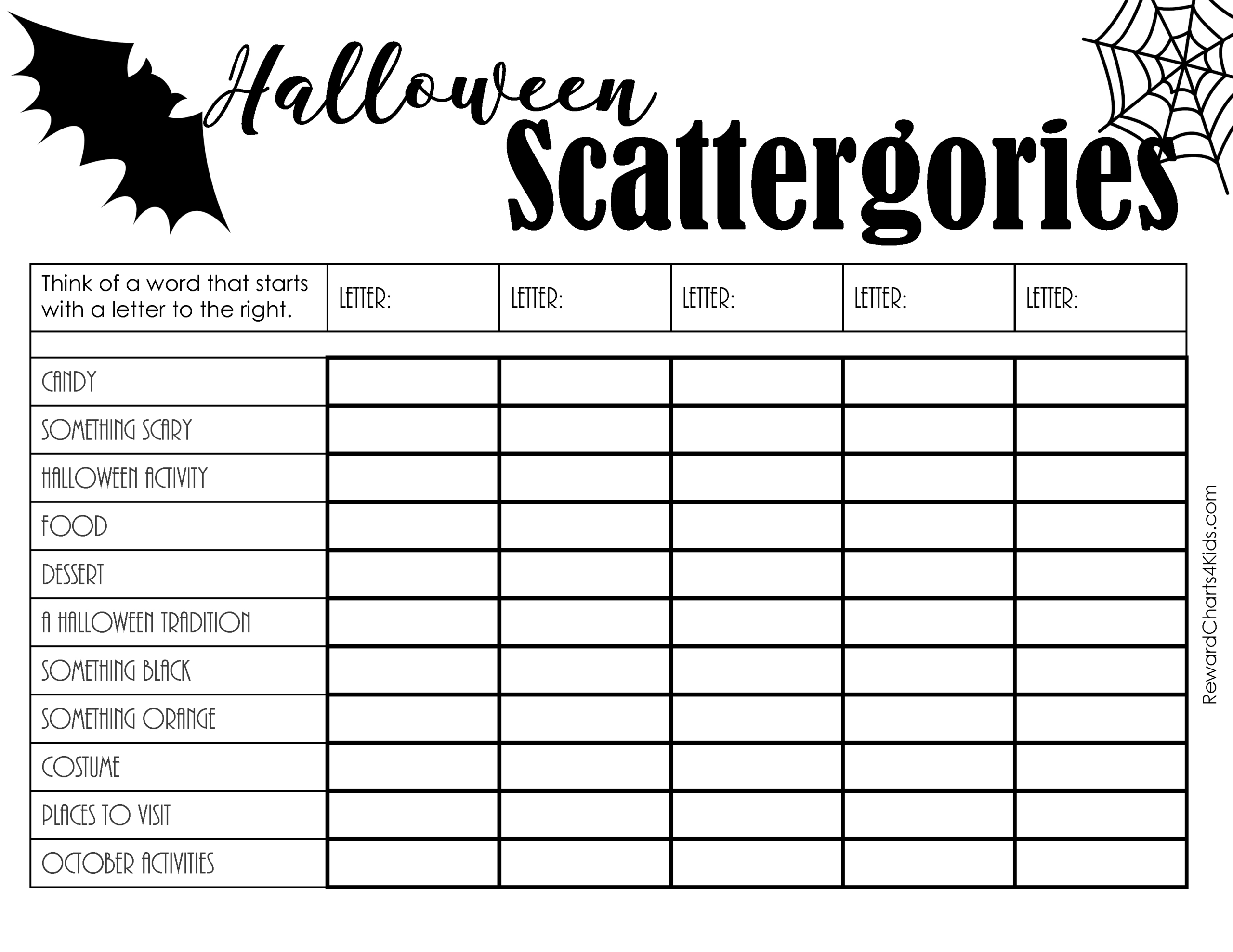 Free Printable Scattergories Lists | Instant Download throughout Scattergories Free Printable Sheets
