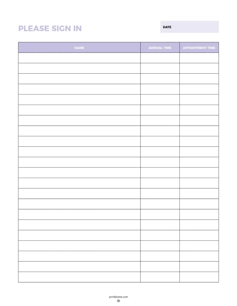 Free Printable Sign In Sheets - 24 Sign In Sheet Pdfs throughout Free Printable Sign In Sheet Template