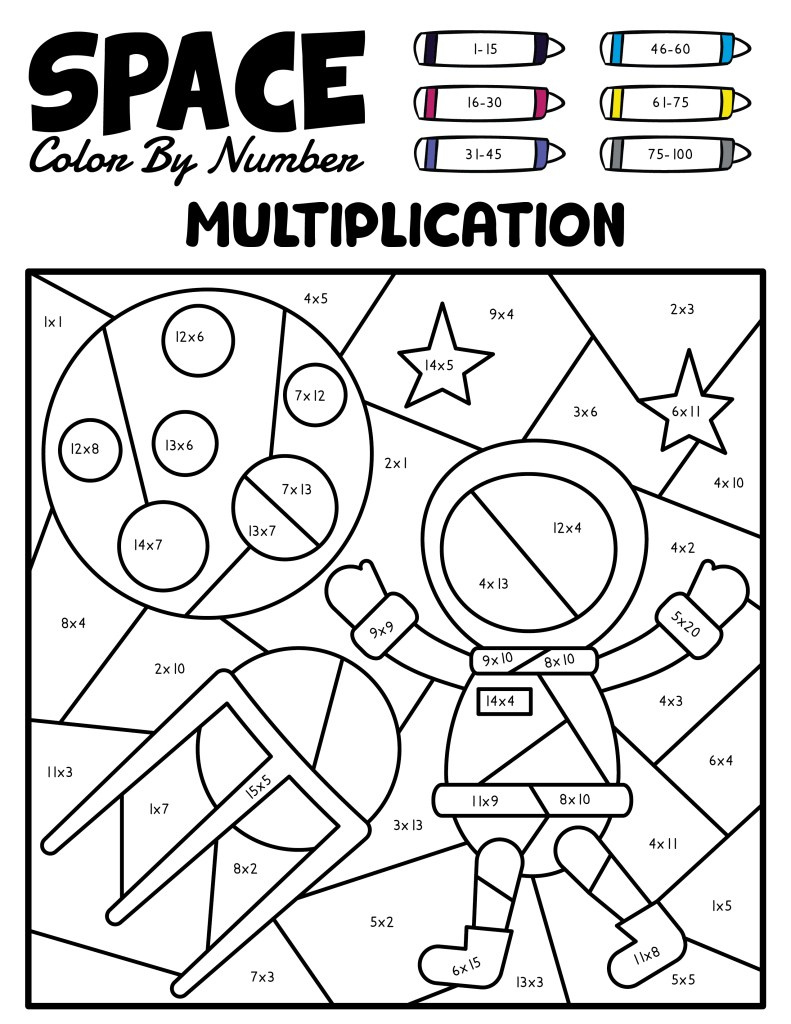Free Printable Space And Planet Colornumber Multiplication throughout Free Printable Multiplication Color By Number