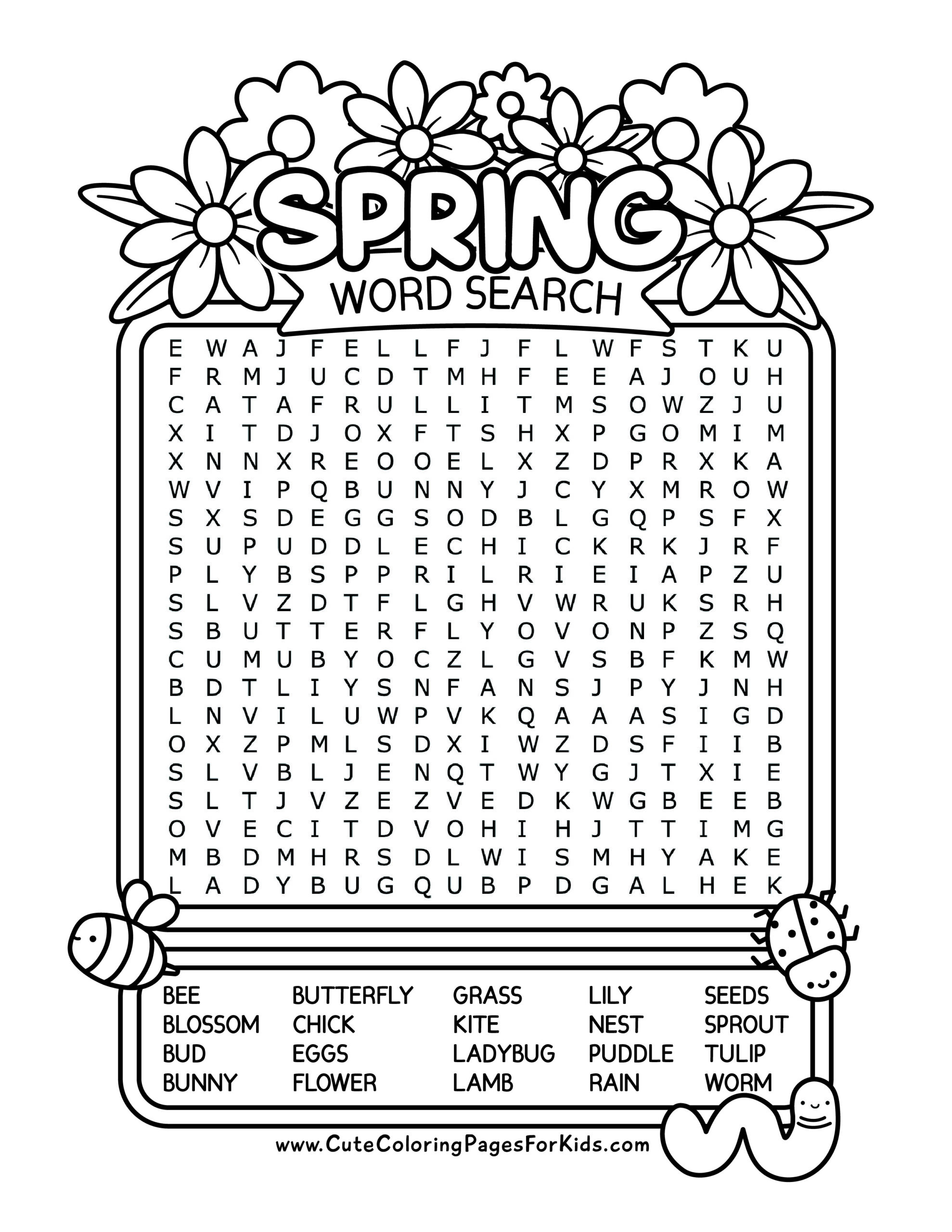Free Printable Spring Word Search For Kids - Cute Coloring Pages regarding Word Search Free Printables For Kids
