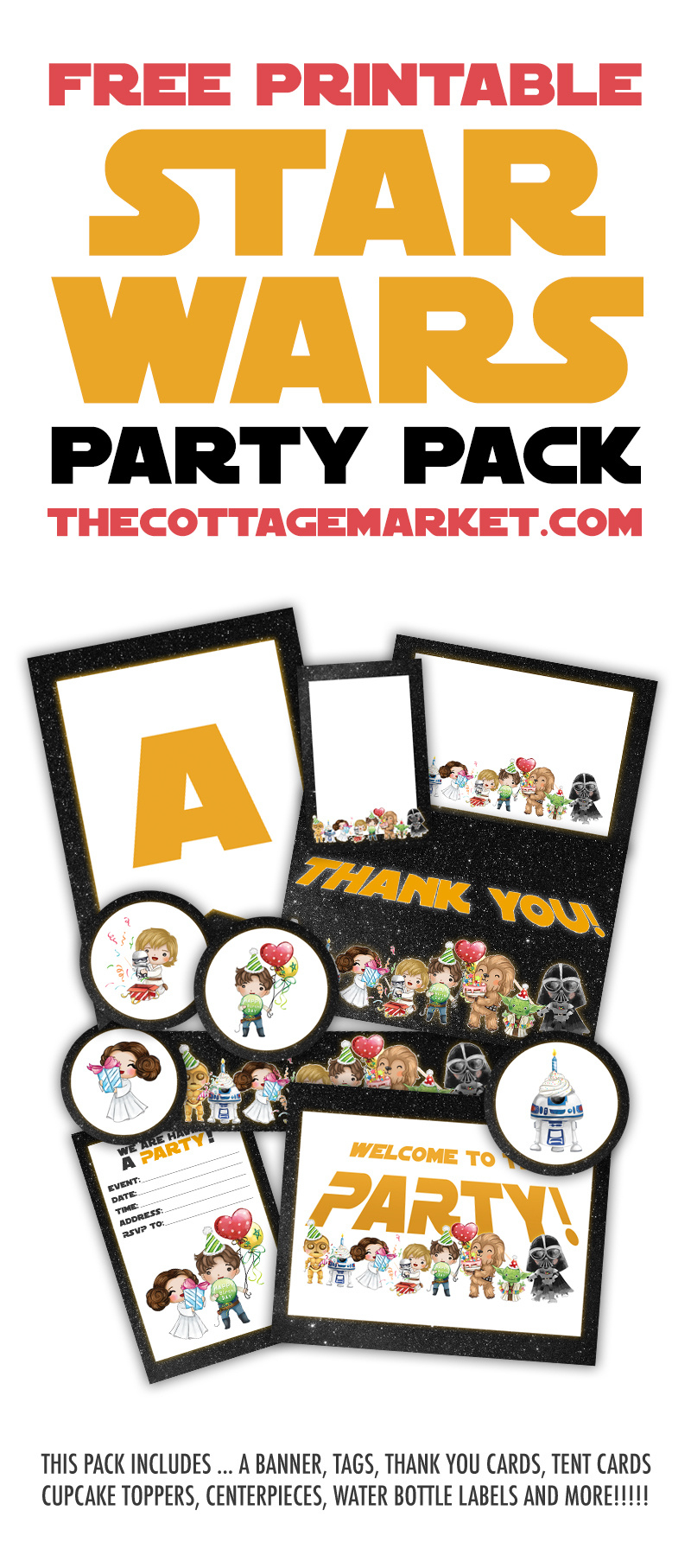 Free Printable Star Wars Party Pack - The Cottage Market regarding Free Star Wars Party Printables