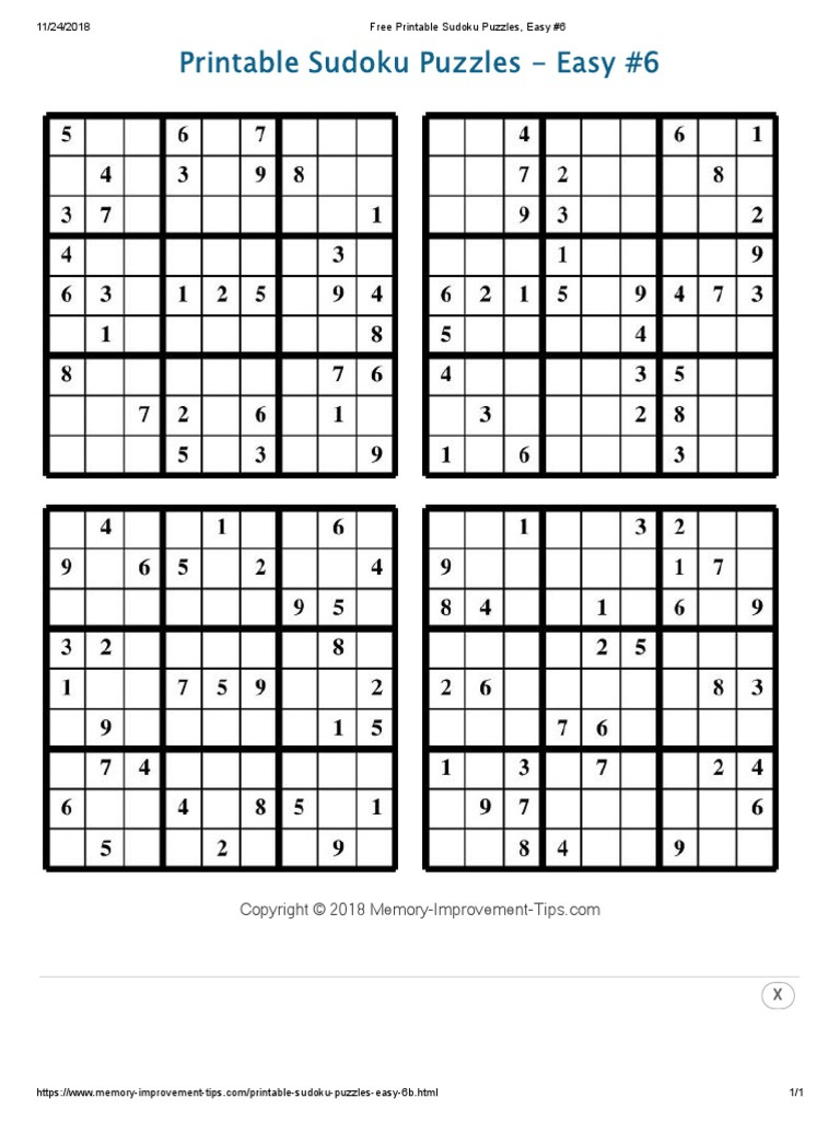 Free Printable Sudoku Puzzles, Easy #6 Pdf | Pdf - Worksheets Library intended for Free Printable Sudoku Puzzles