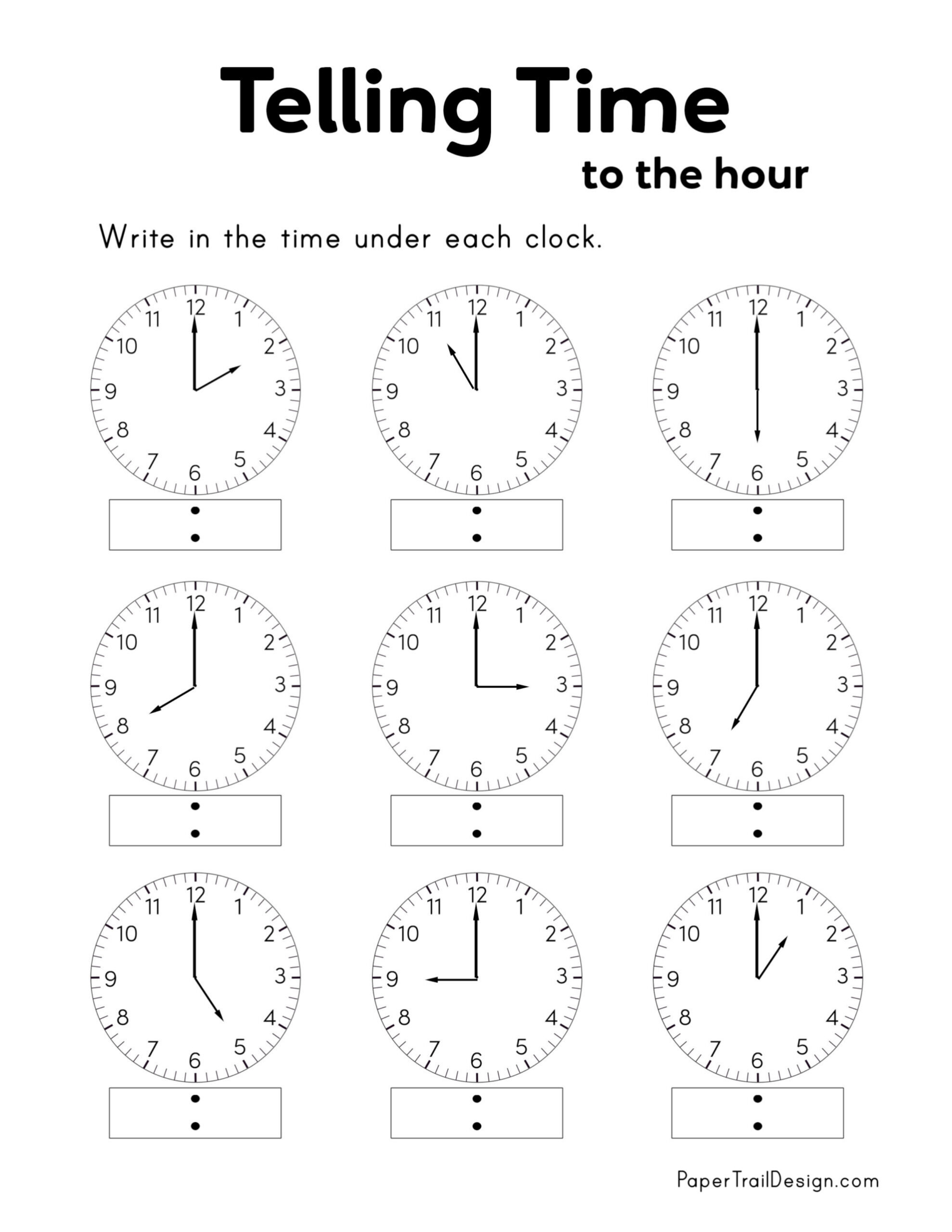 Free Printable Telling Time Worksheets - Paper Trail Design intended for Free Printable Telling Time Worksheets