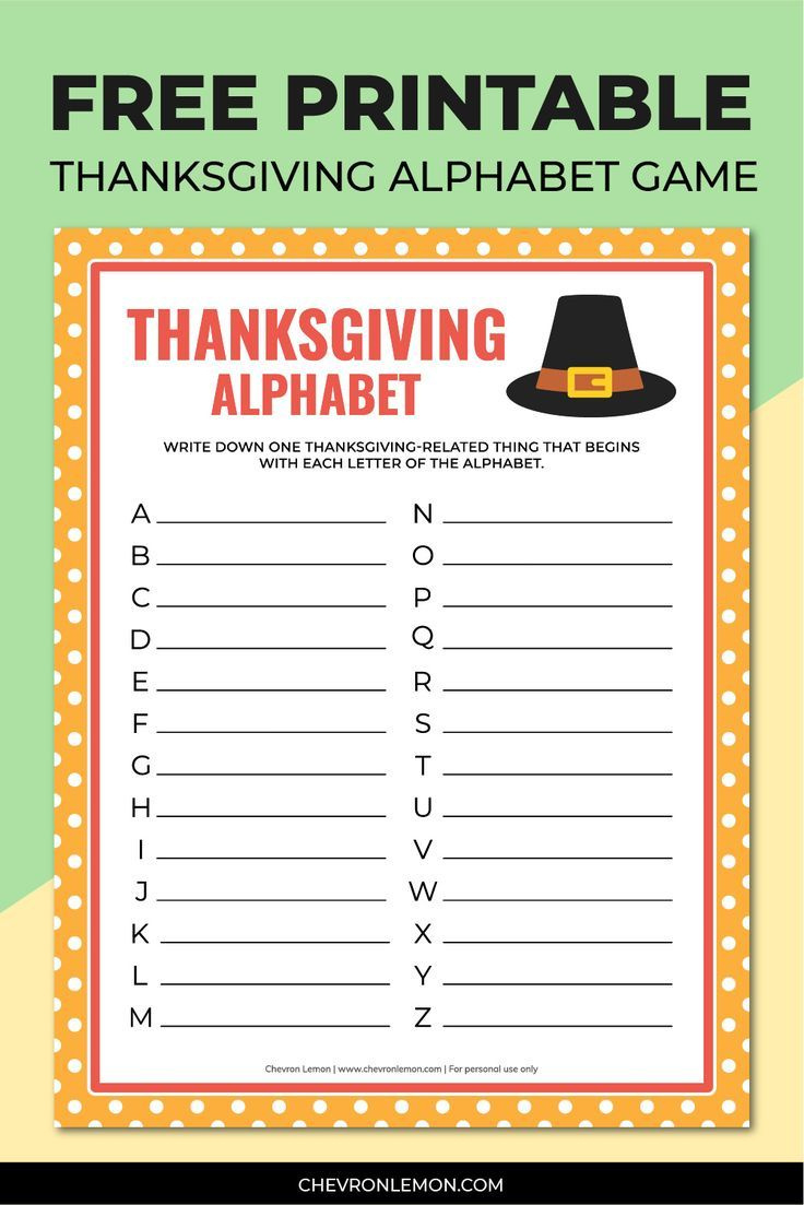 Free Printable Thanksgiving Alphabet Game intended for Thanksgiving Games Printable Free