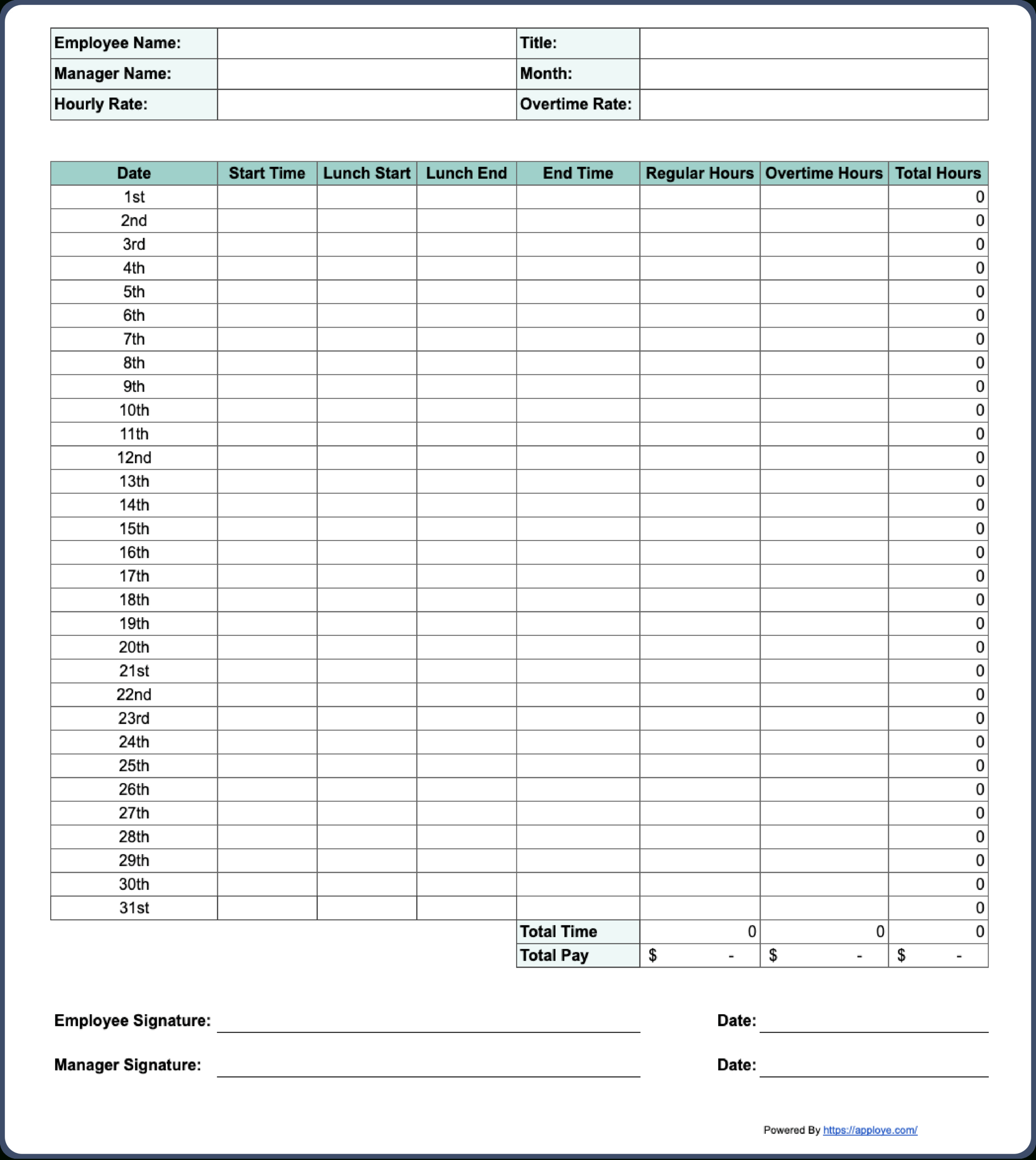 Free Printable Timesheet Templates (Excel, Word, Pdf) in Free Printable Blank Time Sheets