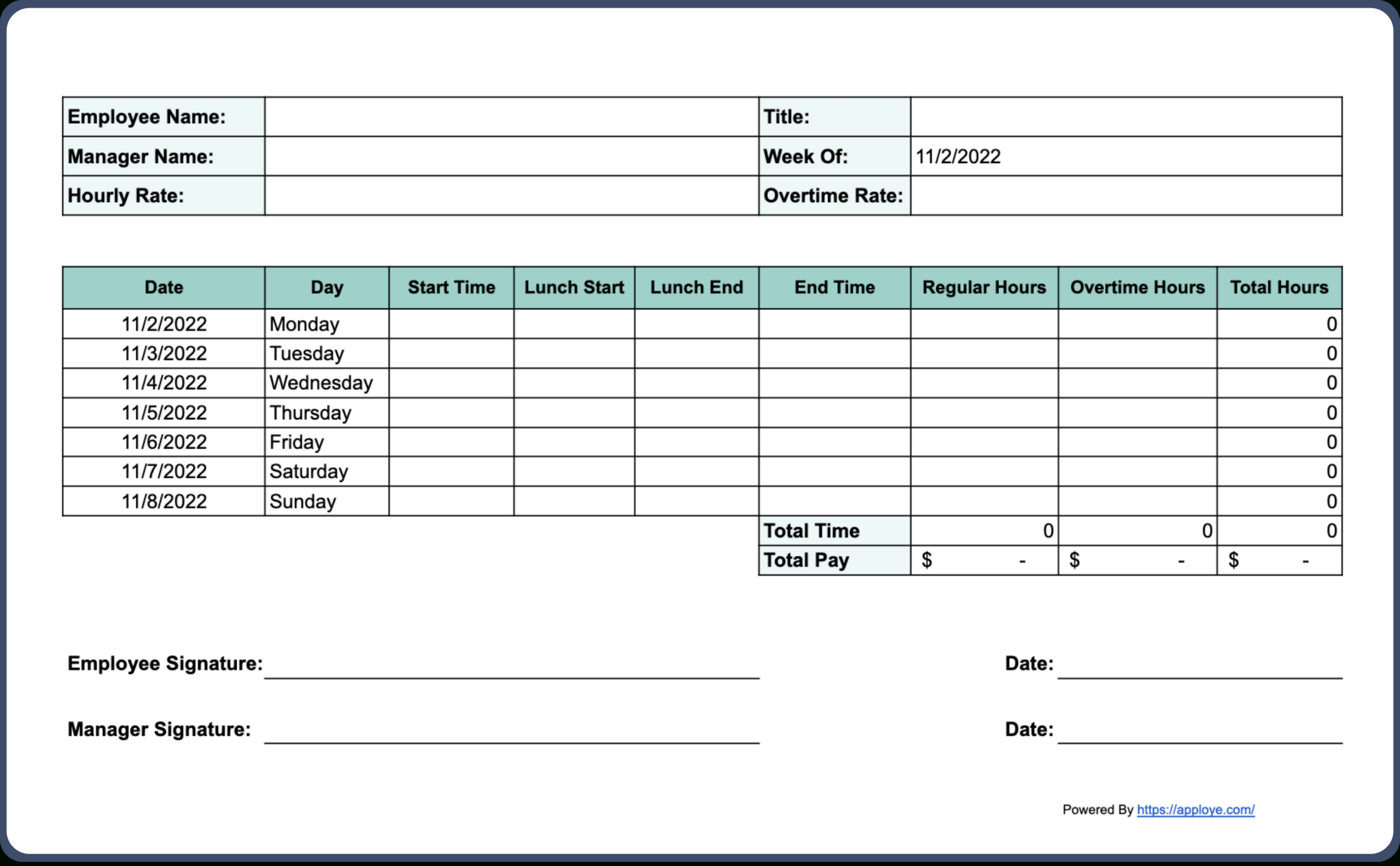 Free Printable Timesheet Templates (Excel, Word, Pdf) pertaining to Free Printable Blank Time Sheets