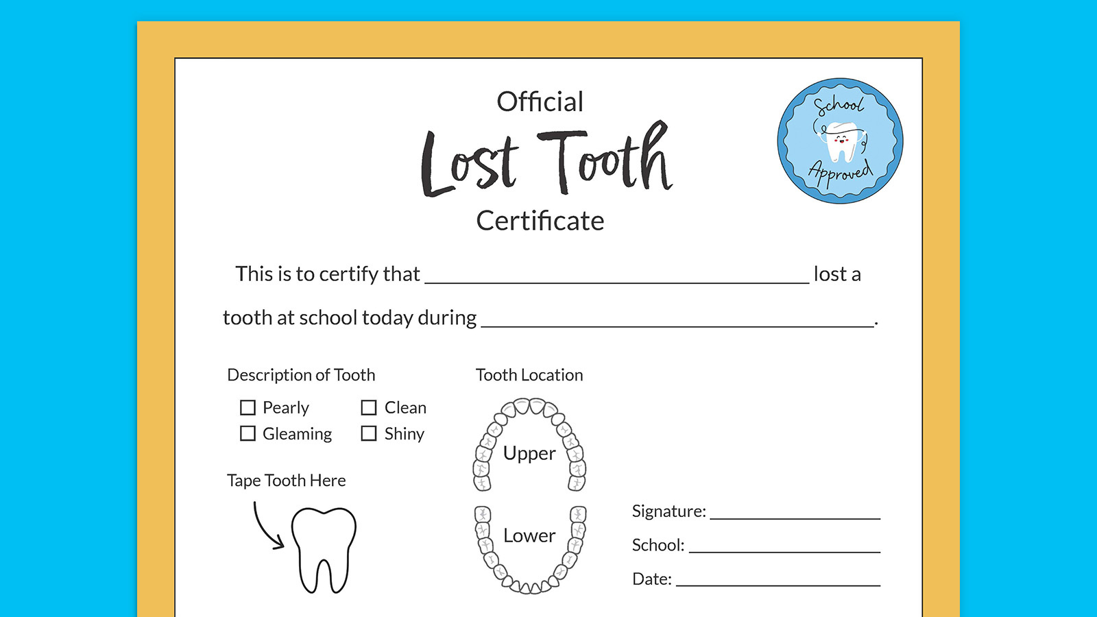Free Printable Tooth Fairy Letters And Lost Tooth Certificate for Free Printable First Lost Tooth Certificate